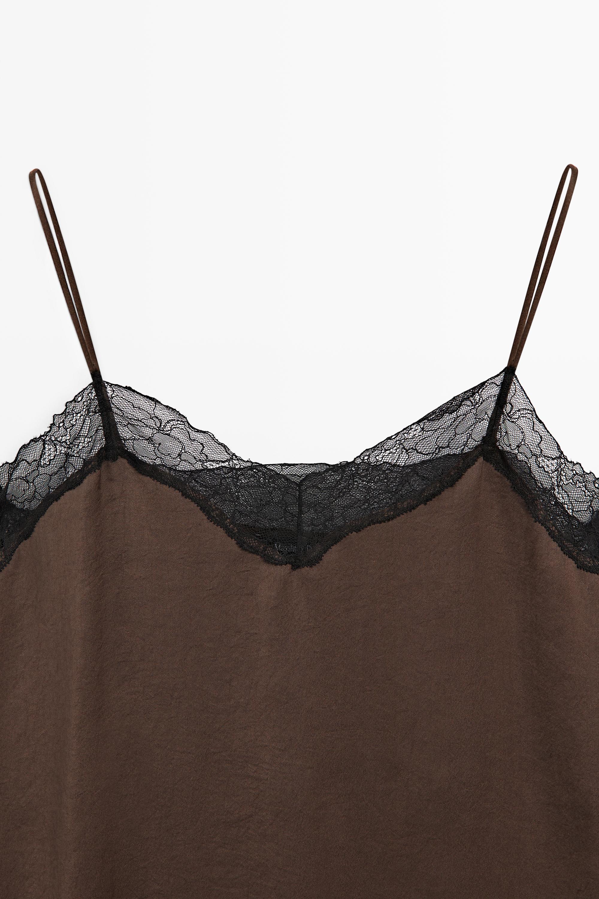 Contrast lace camisole top — BROWN MARL