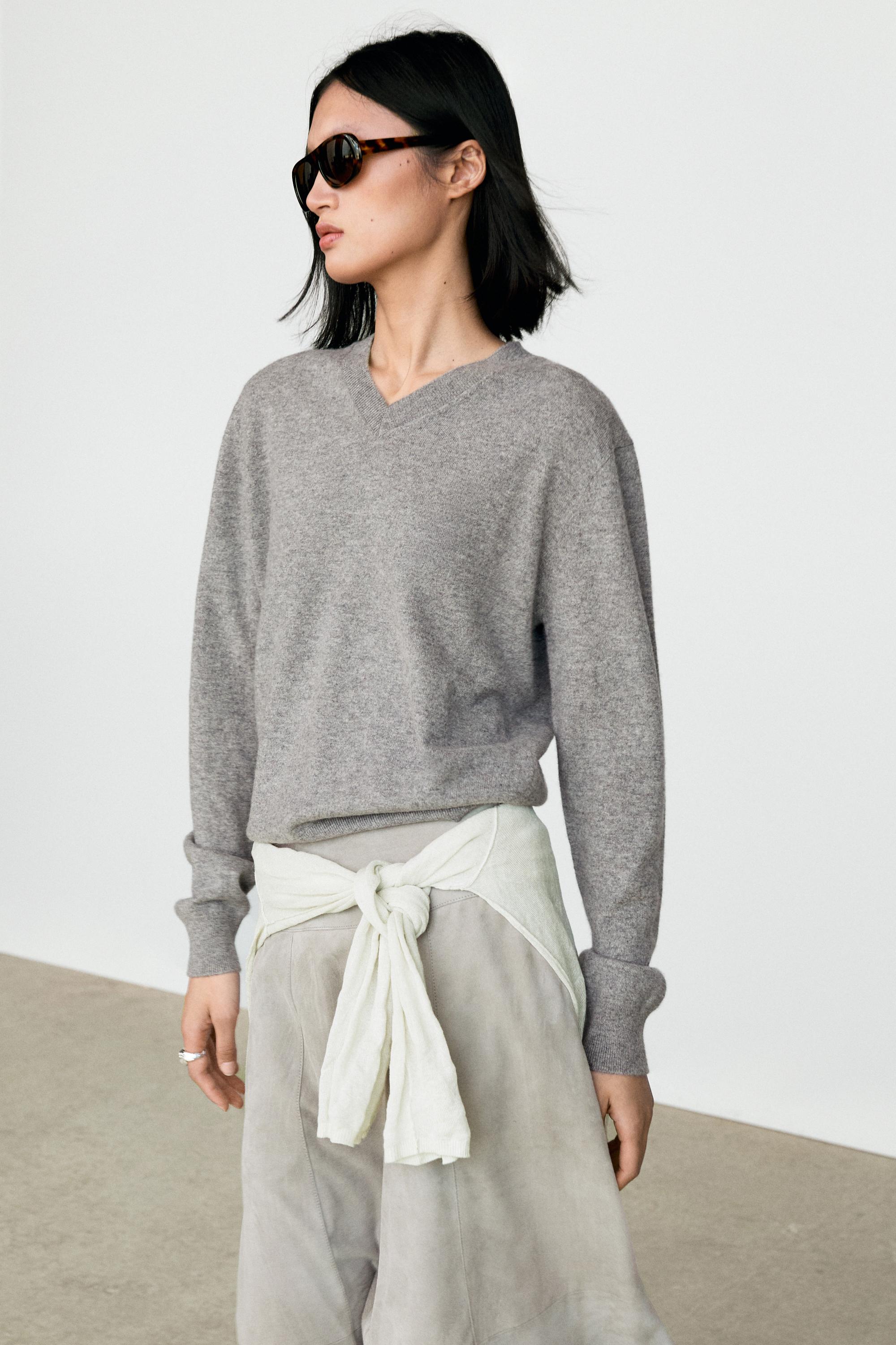 100% cashmere knit sweater — GREY MARL