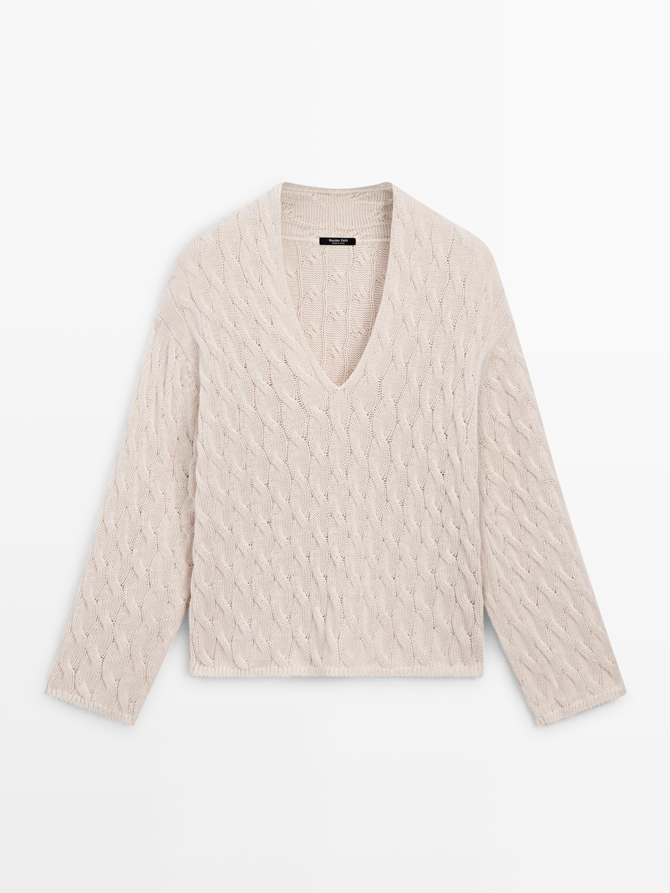 Cotton blend knit sweater with knot details