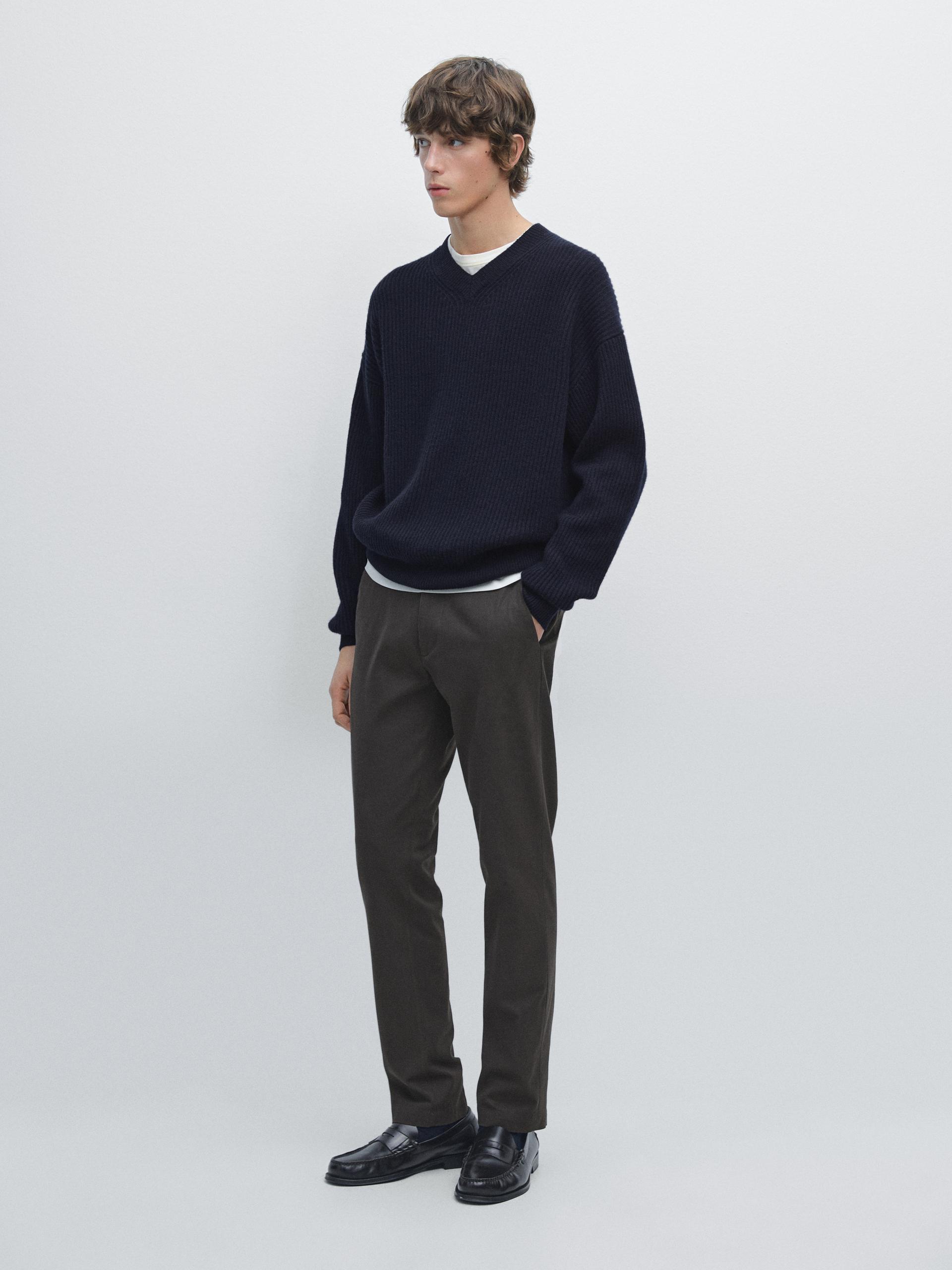 Pantalon Slim En Serge - Gris - 48 - Massimo Dutti - Homme