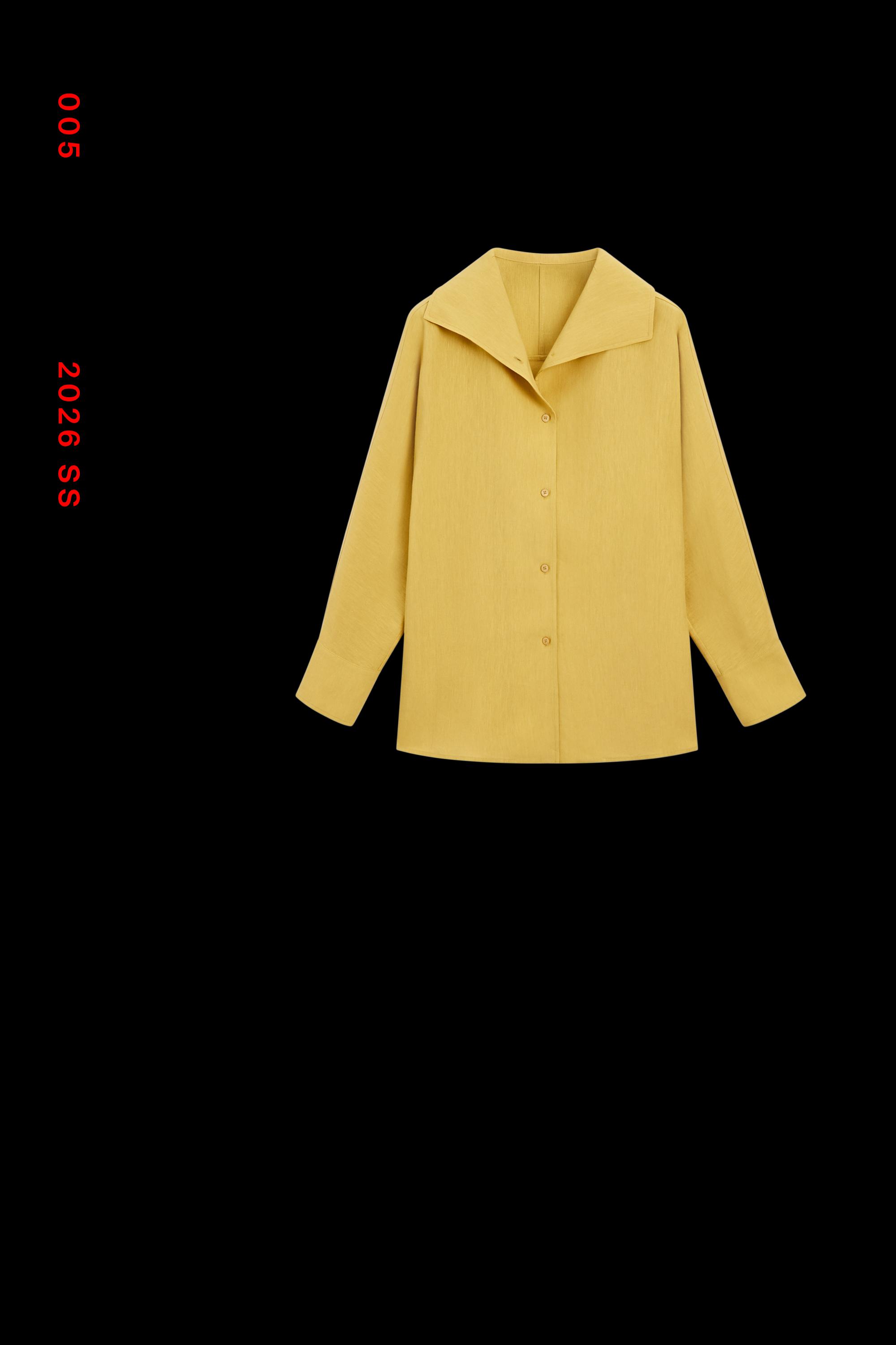 Flowing linen blend shirt with statement collar — MUSTARD YELLOW