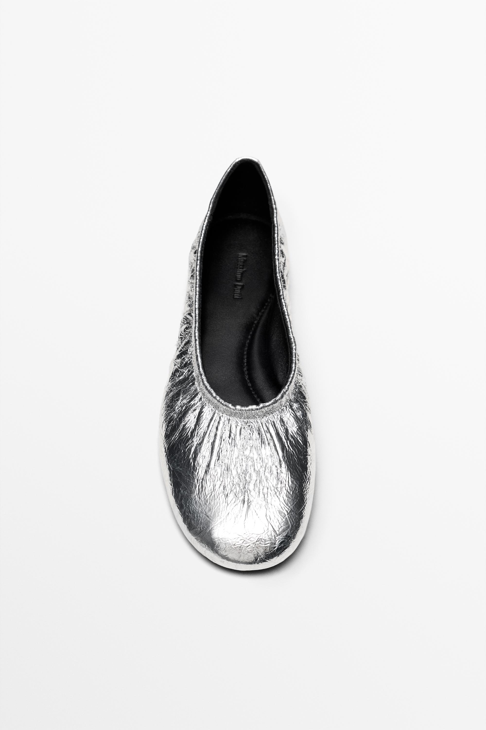 Metallic leather ballet flats — SILVER