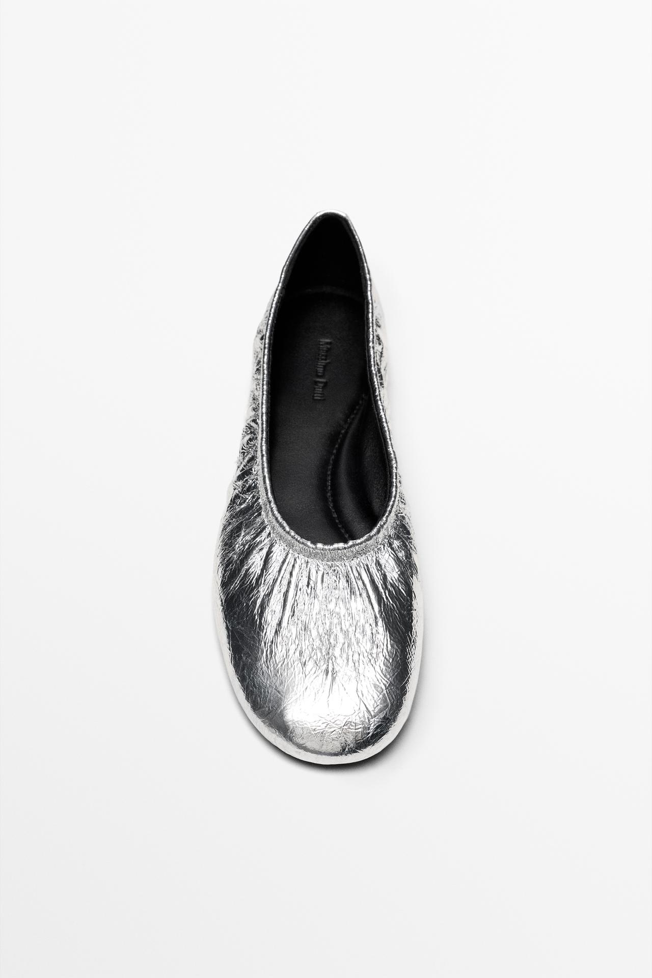 Metallic leather ballet flats — SILVER