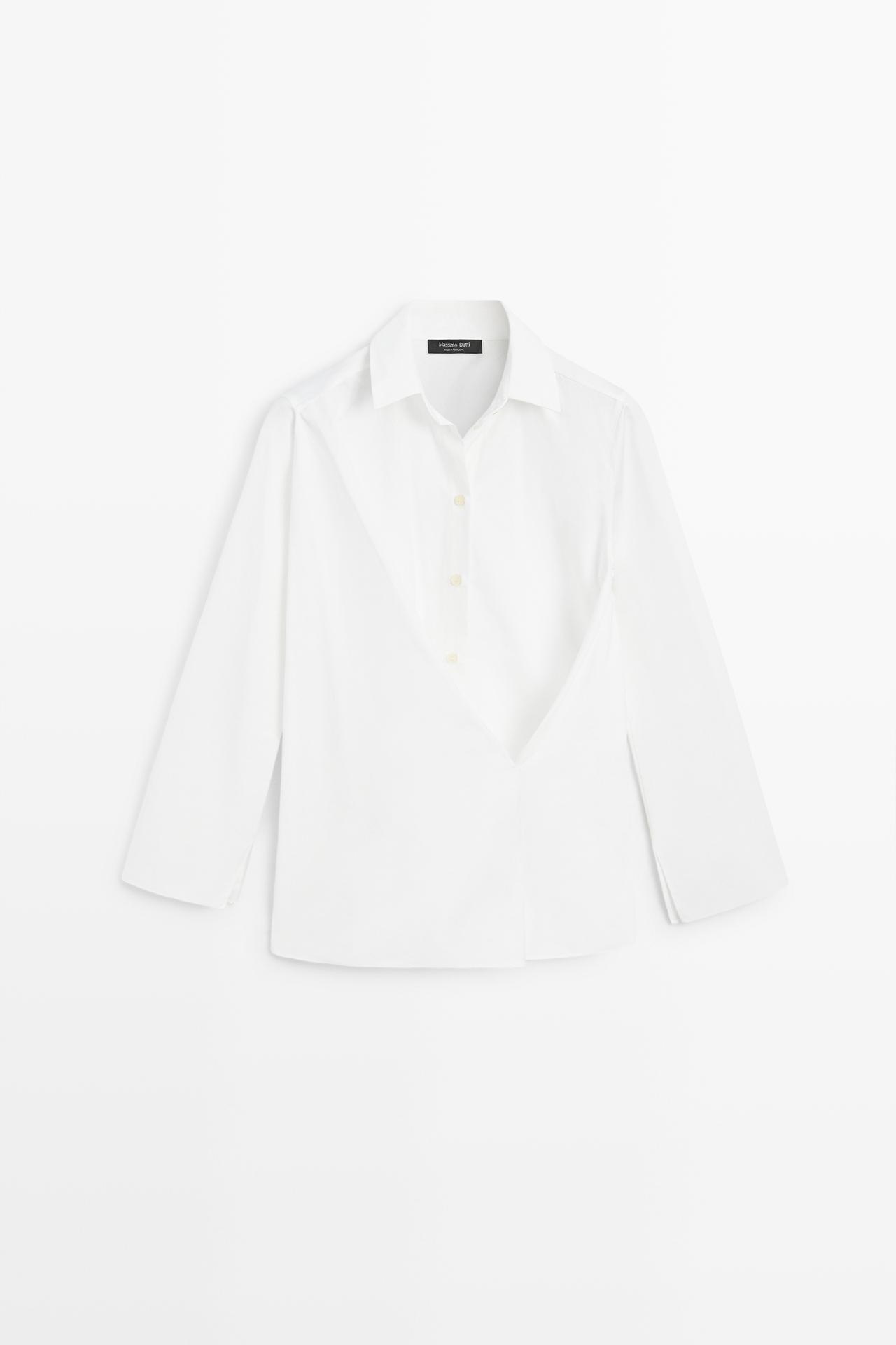 100% cotton poplin crossover shirt — WHITE