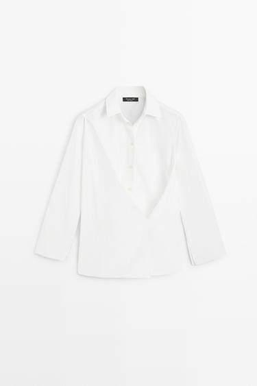 100% cotton poplin crossover shirt — WHITE 2