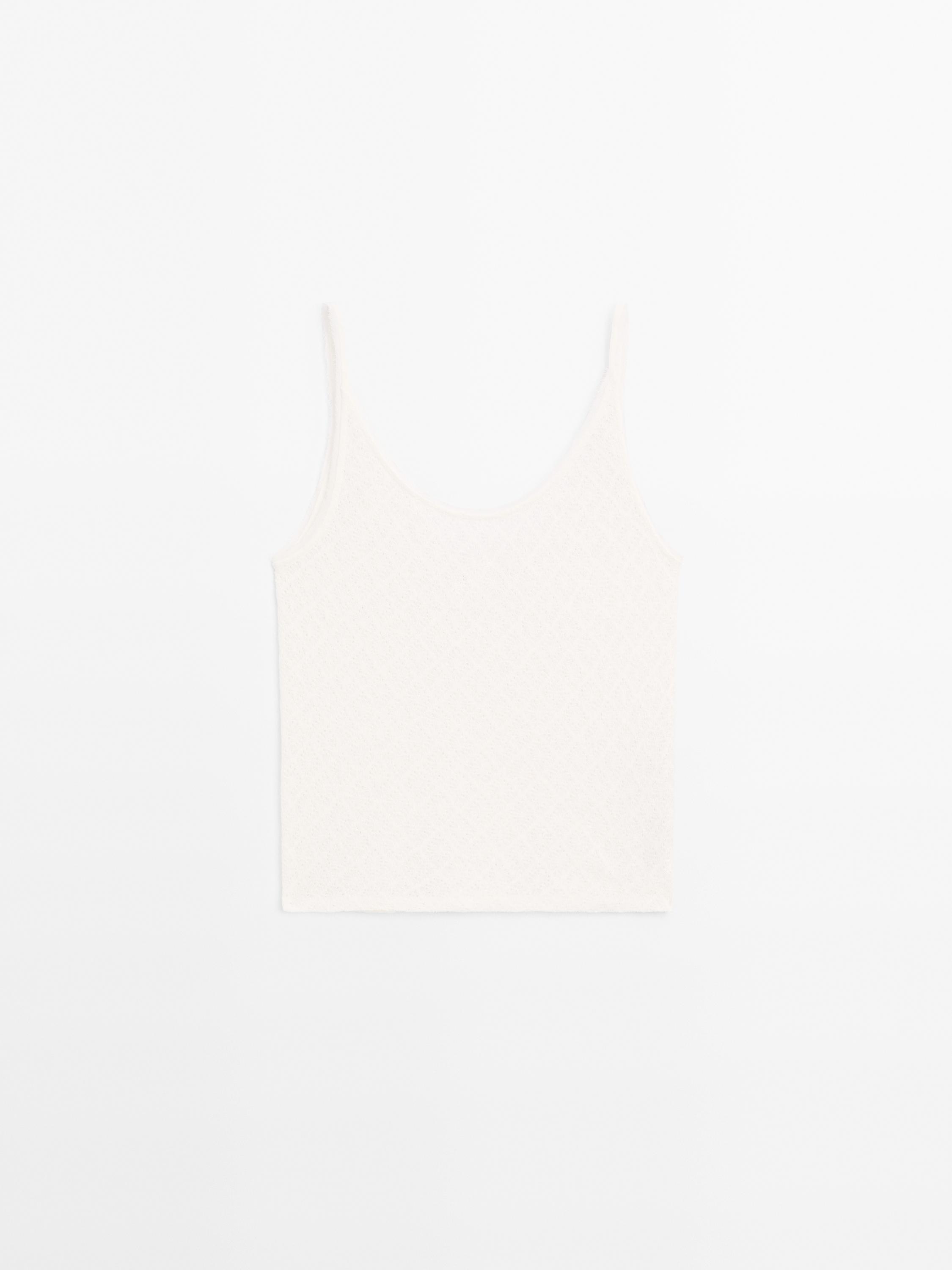 Openwork strappy linen blend top