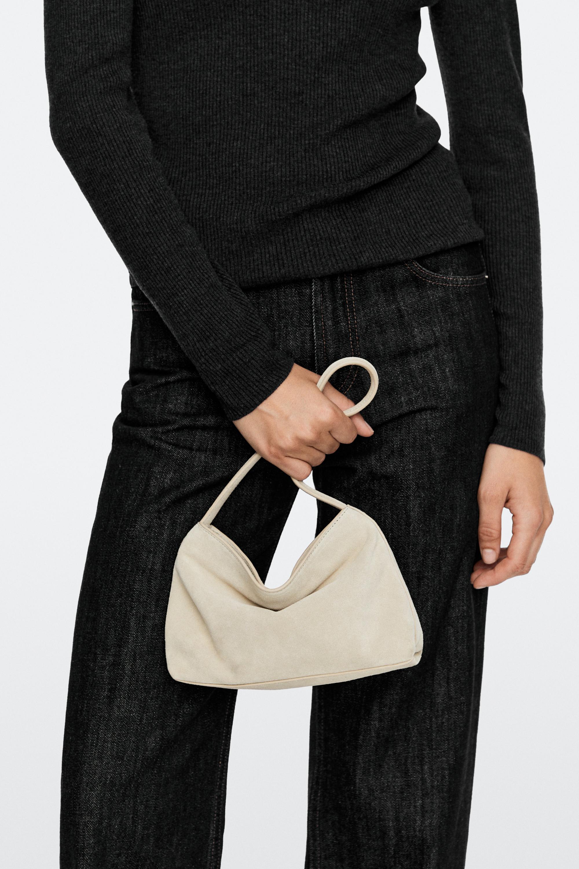 Split suede leather shoulder bag — Ecru