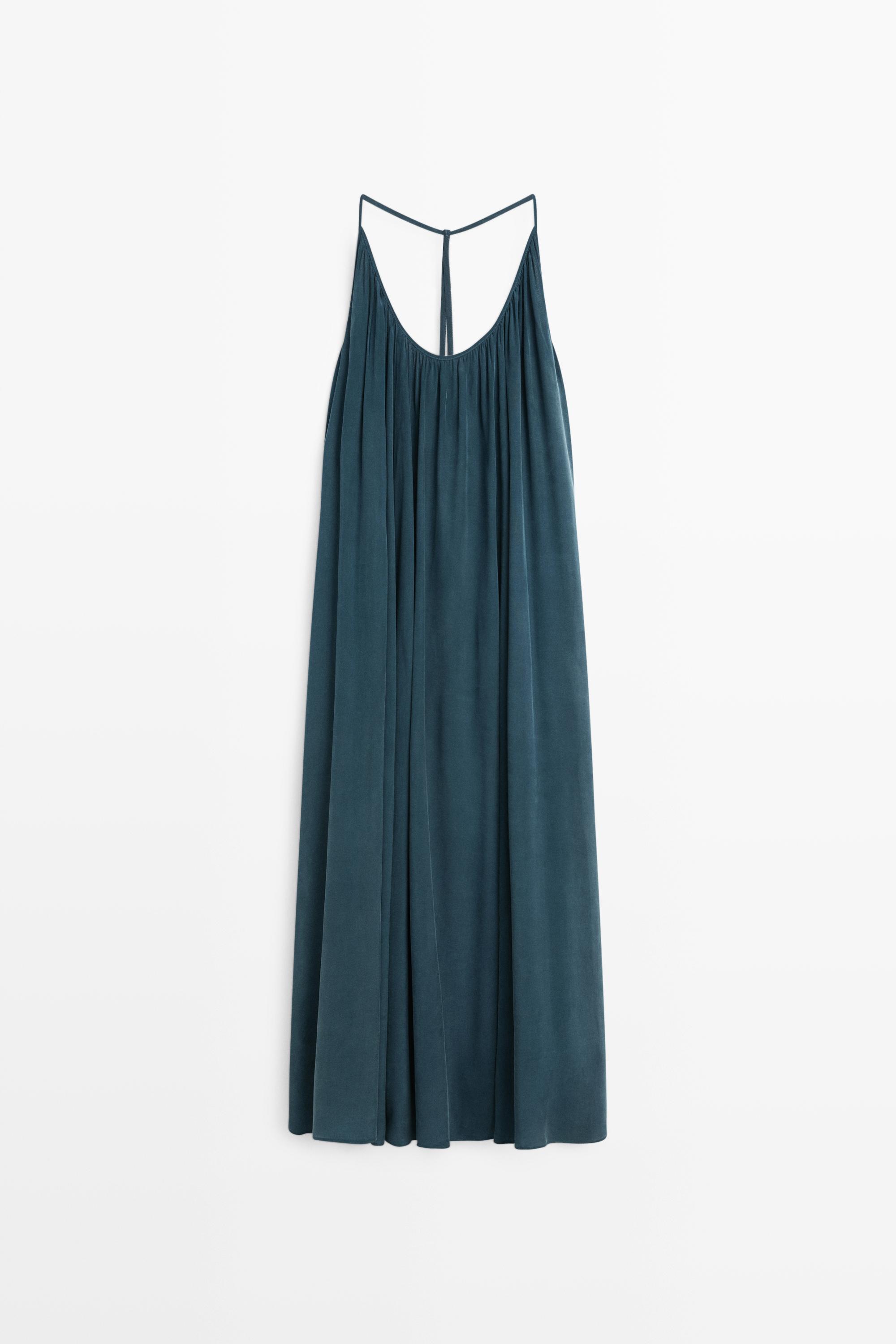 Midi dress with gathered neckline
