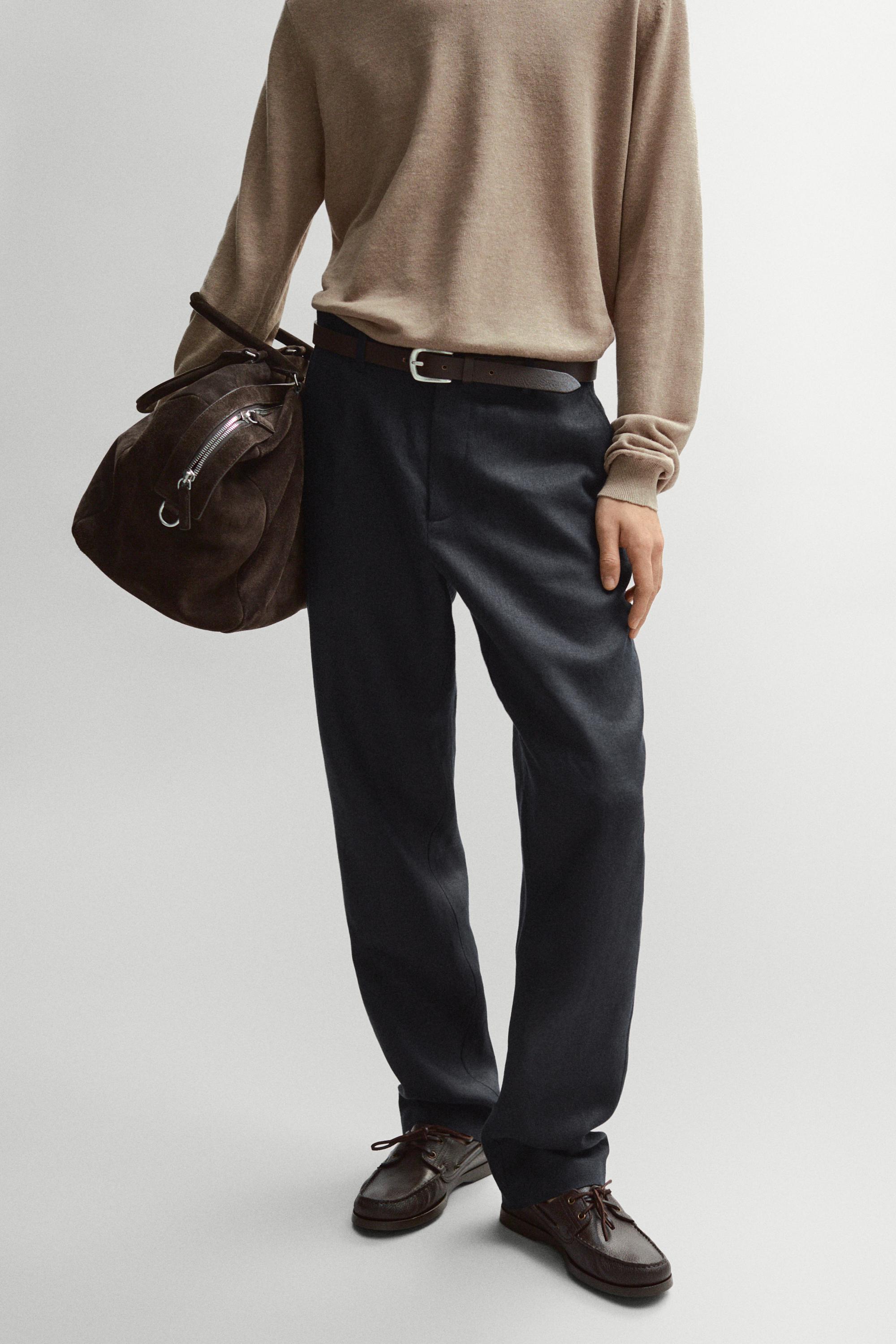 Tapered fit linen pants — NAVY BLUE