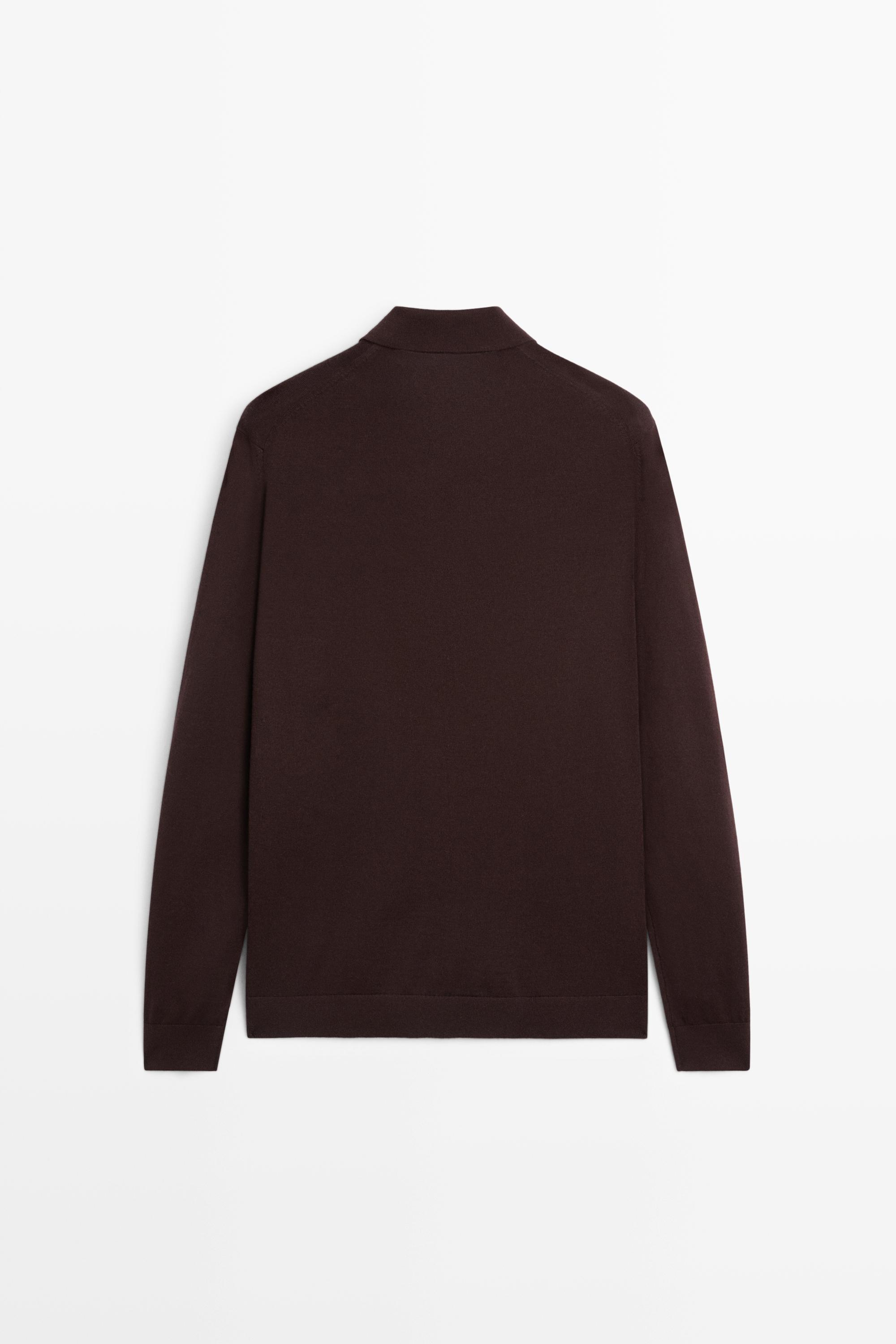 100% merino wool knit polo sweater — BURGUNDY
