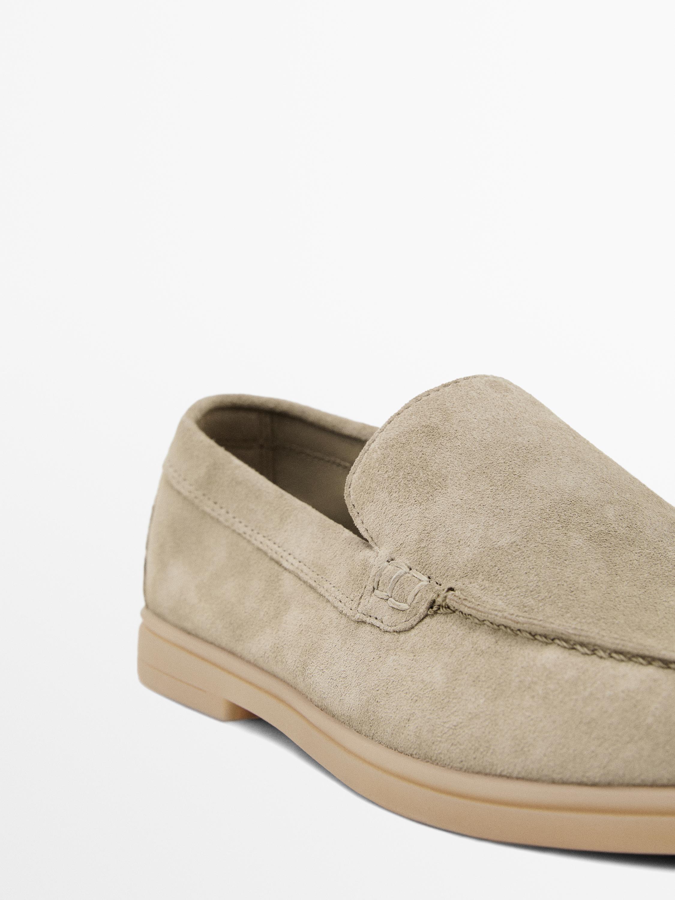 Split leather loafers — BEIGE