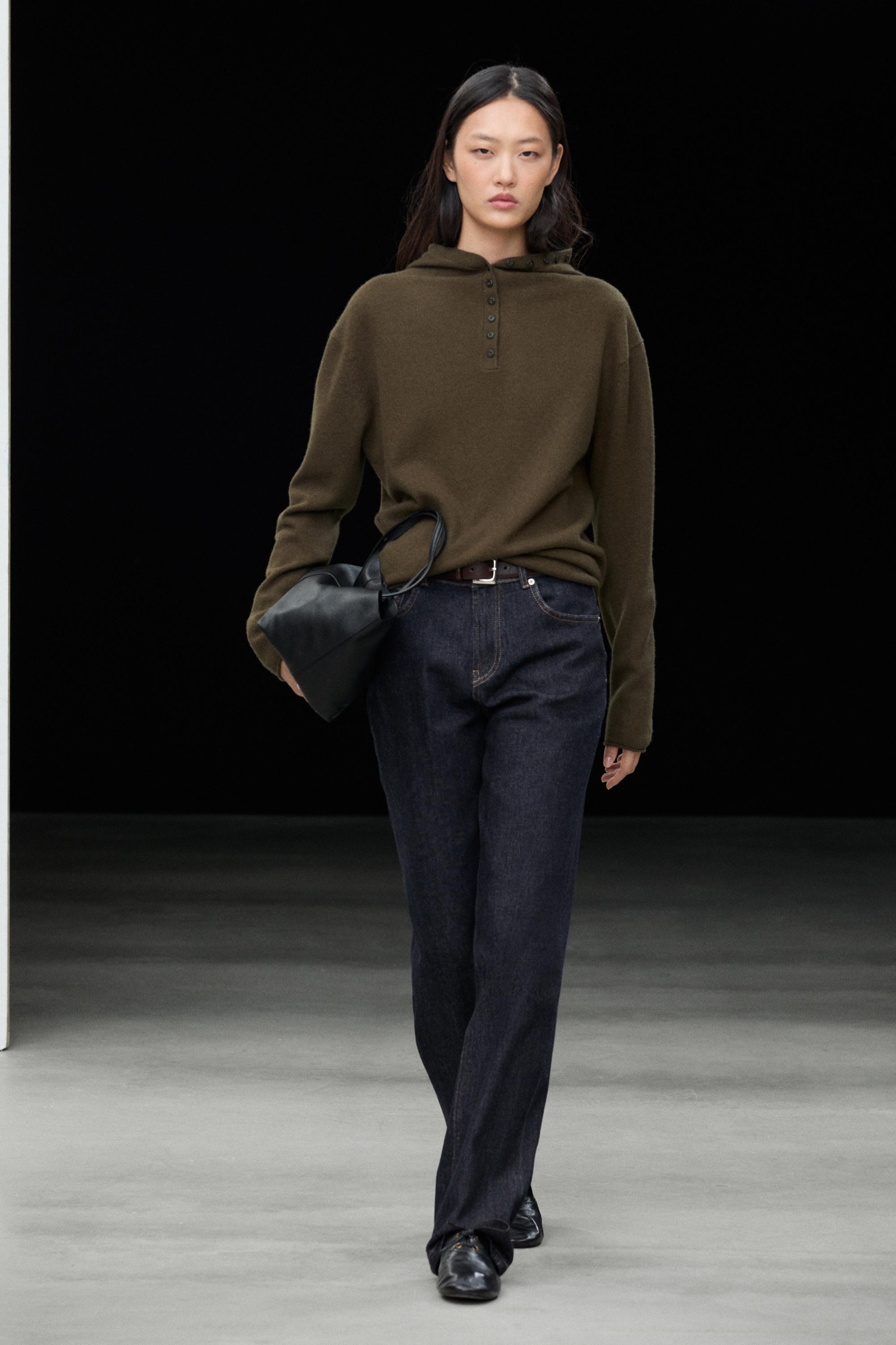 Hooded knit sweater with button detail