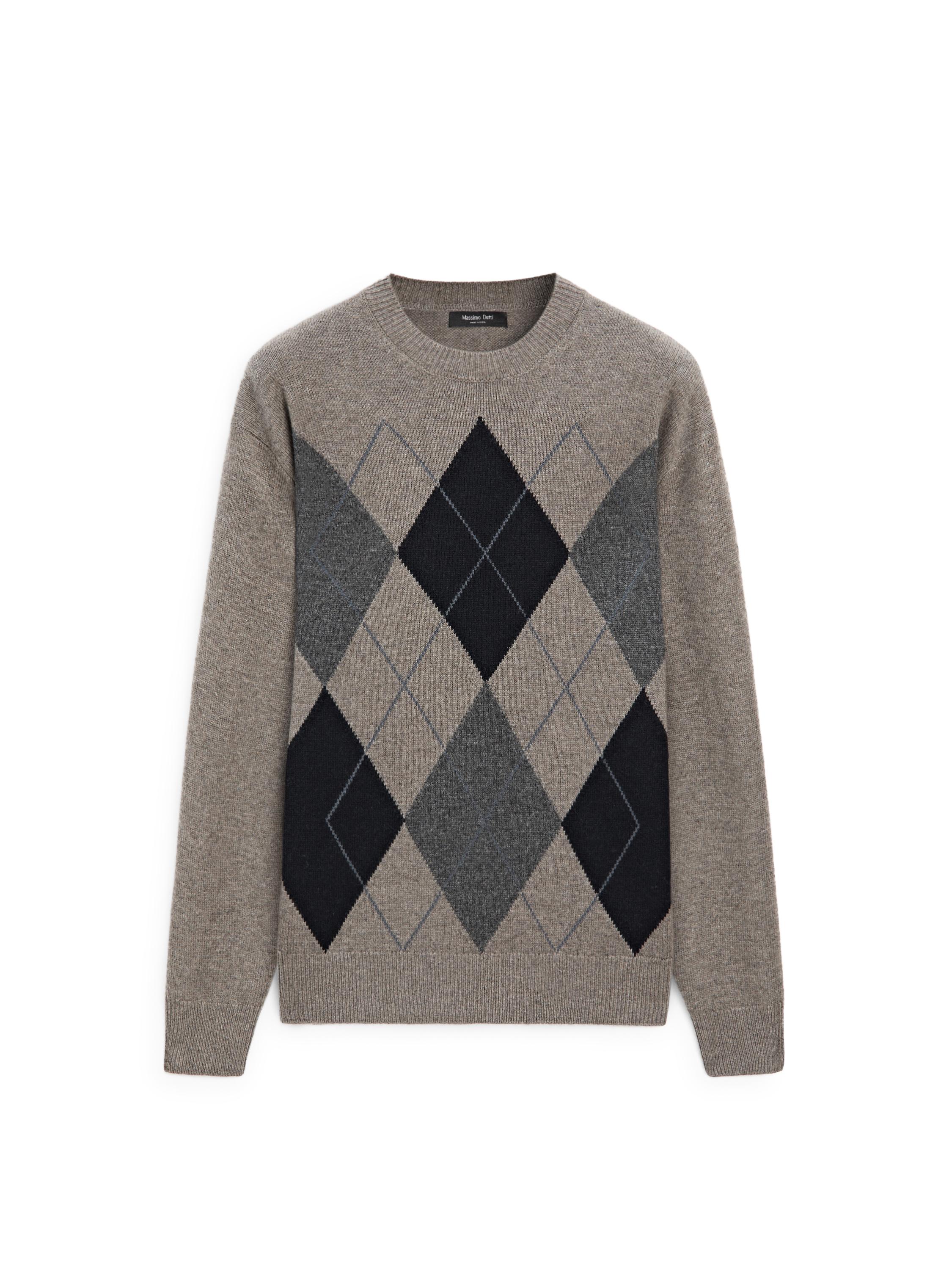 Wool blend crew neck knit sweater — DARK KHAKI