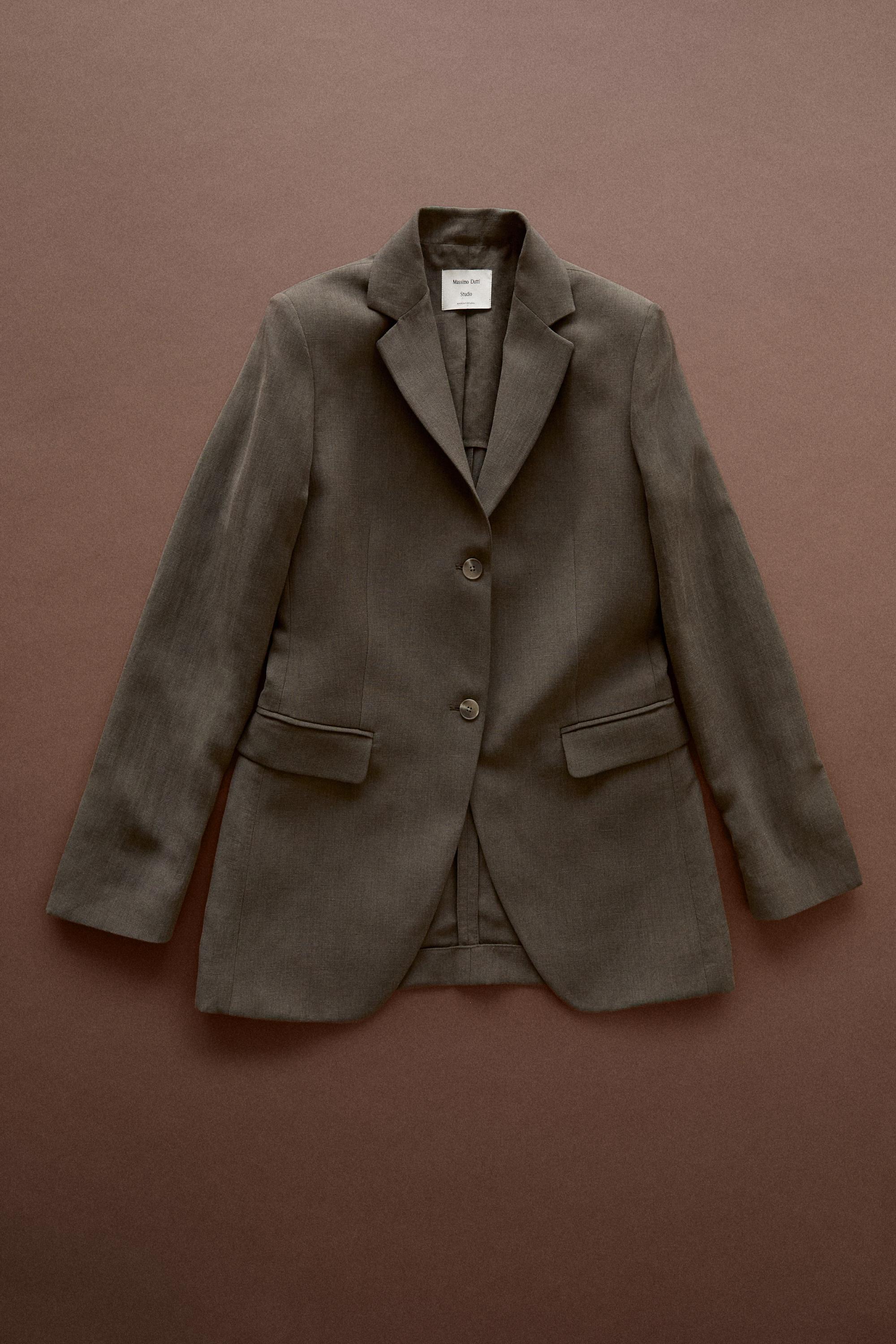 Tailored linen-blend blazer - STUDIO — BROWN