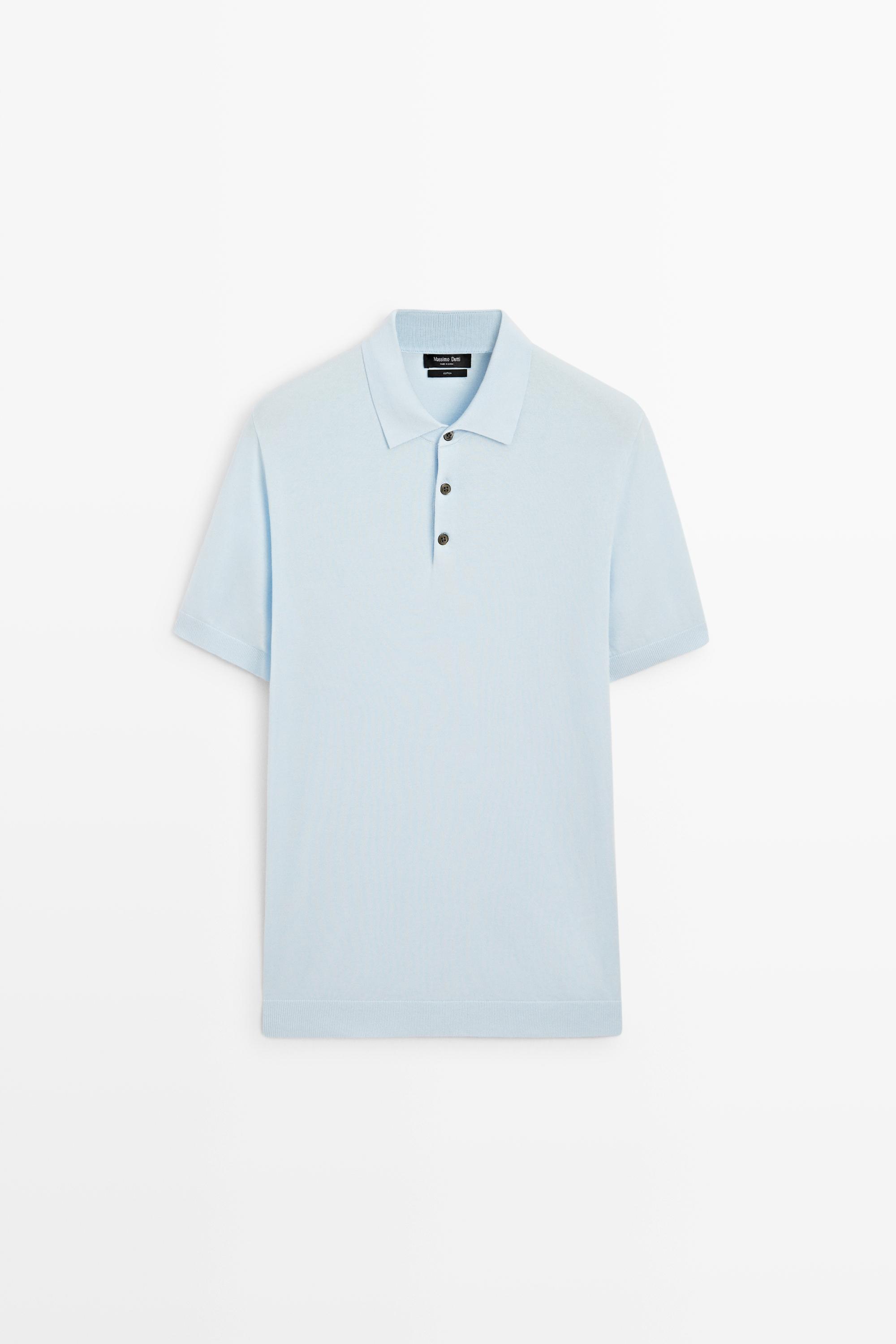 100% Cotton Knit Polo Shirt — Light Blue