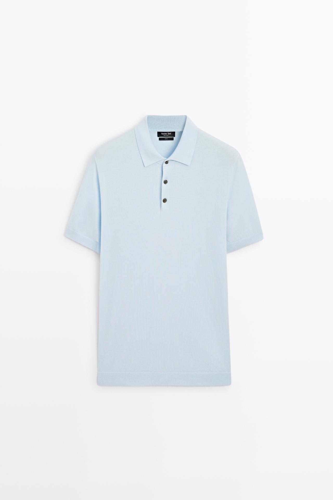 100% Cotton Knit Polo Shirt — Light Blue