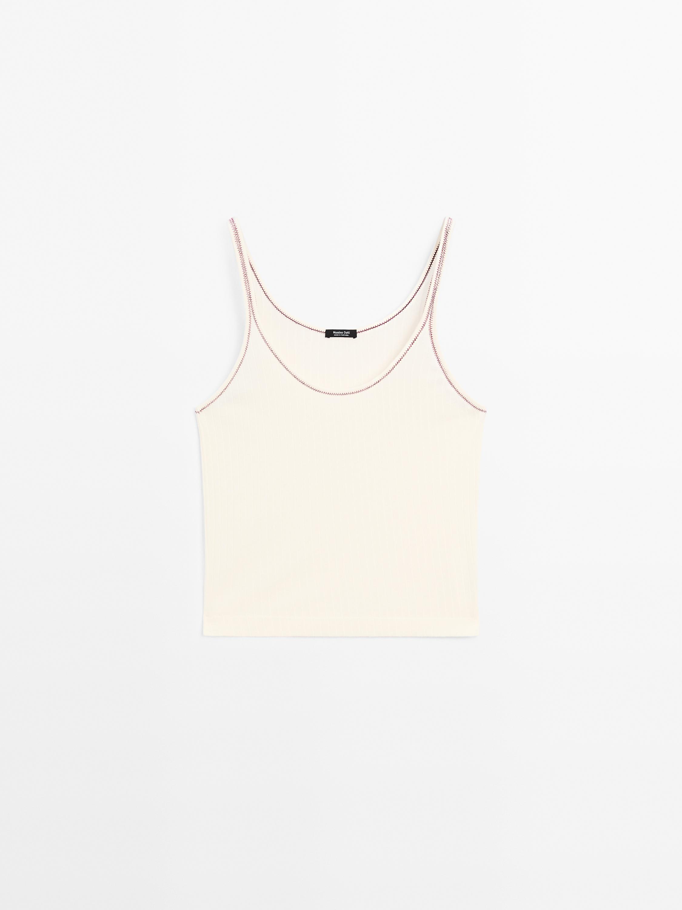Sleeveless 100% cotton knit T-shirt