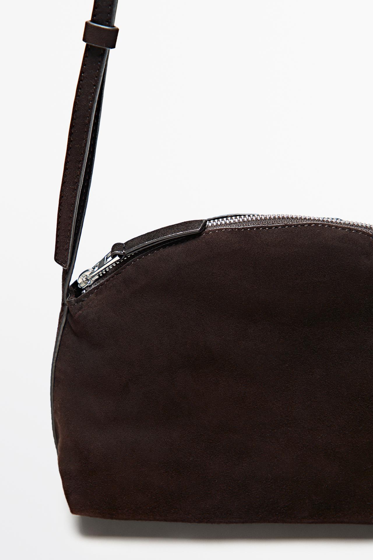 Split suede leather crossbody bag — Chocolate