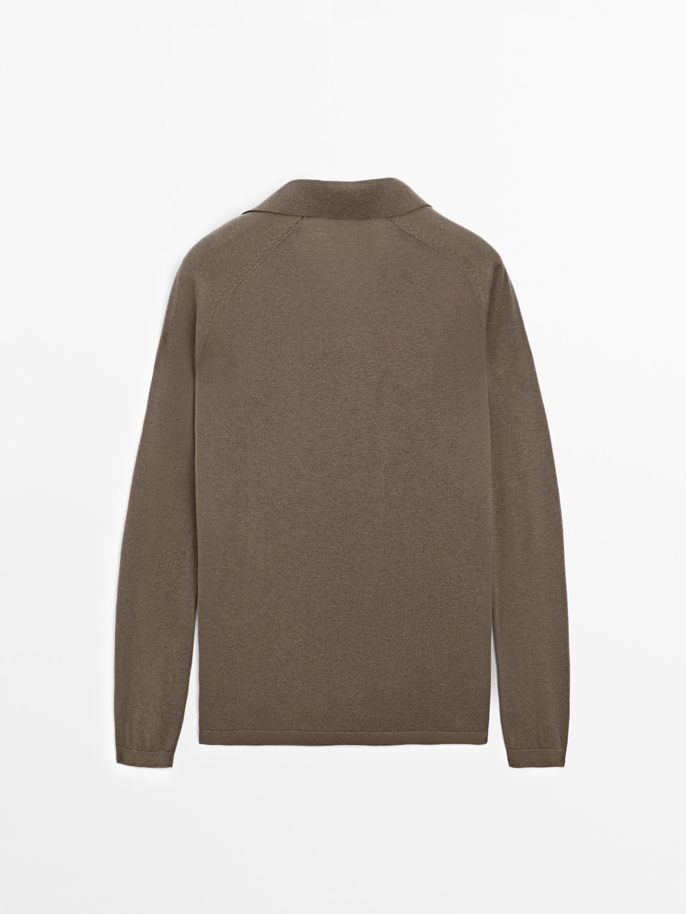 Wool blend knit sweater with polo collar