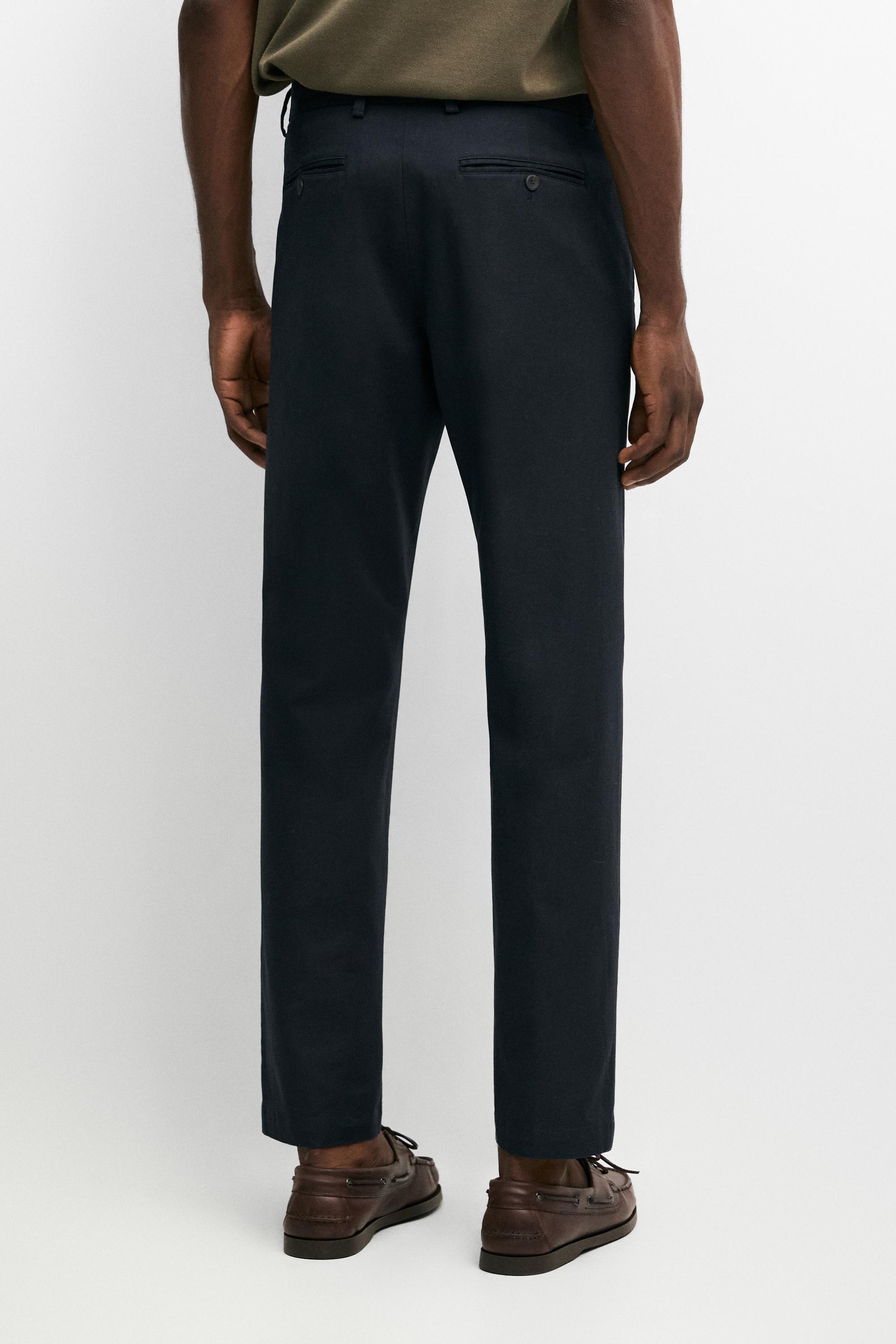 Cotton blend slim fit pants — NAVY BLUE