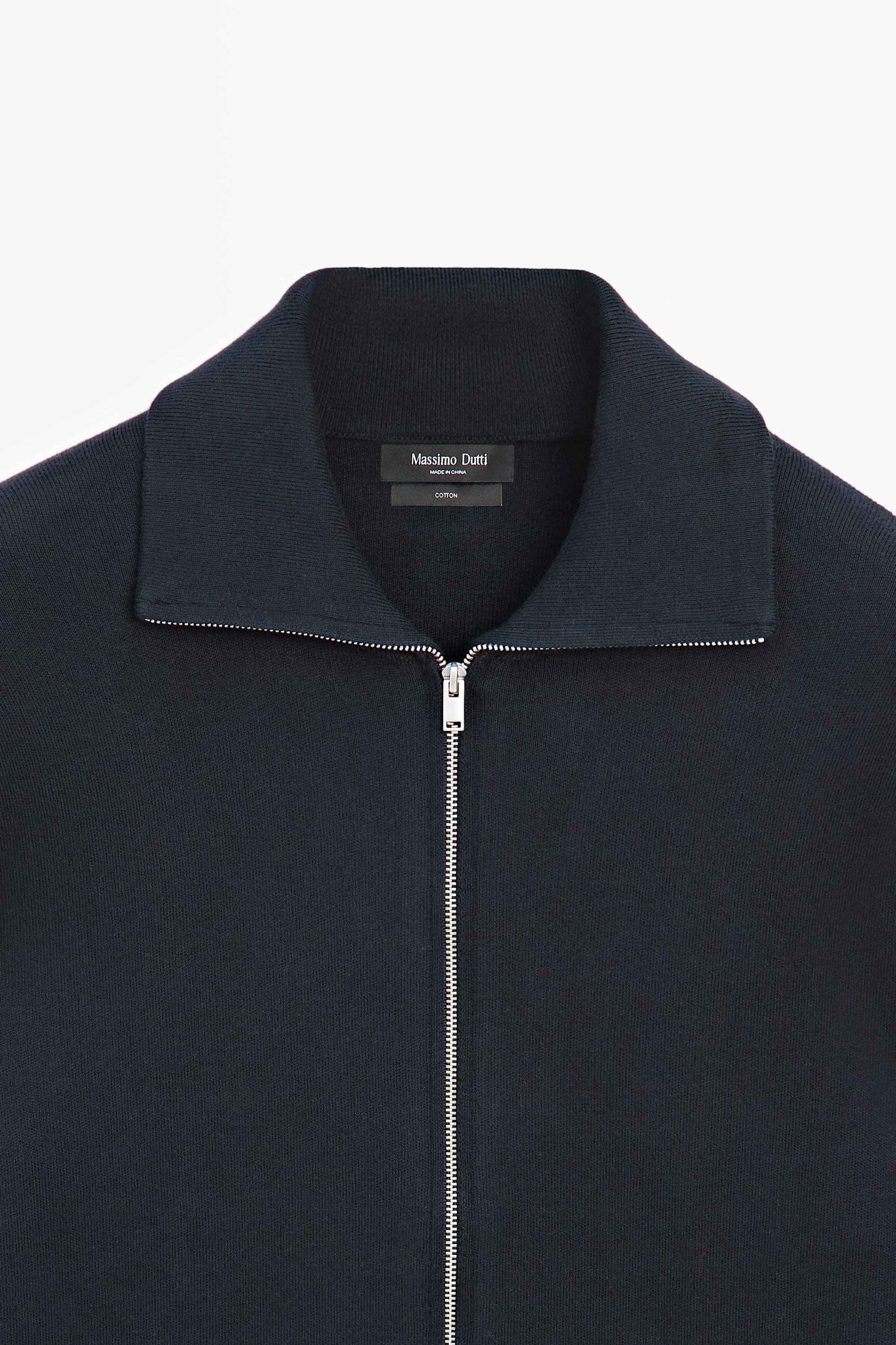 100% cotton zip-up knit cardigan — NAVY BLUE