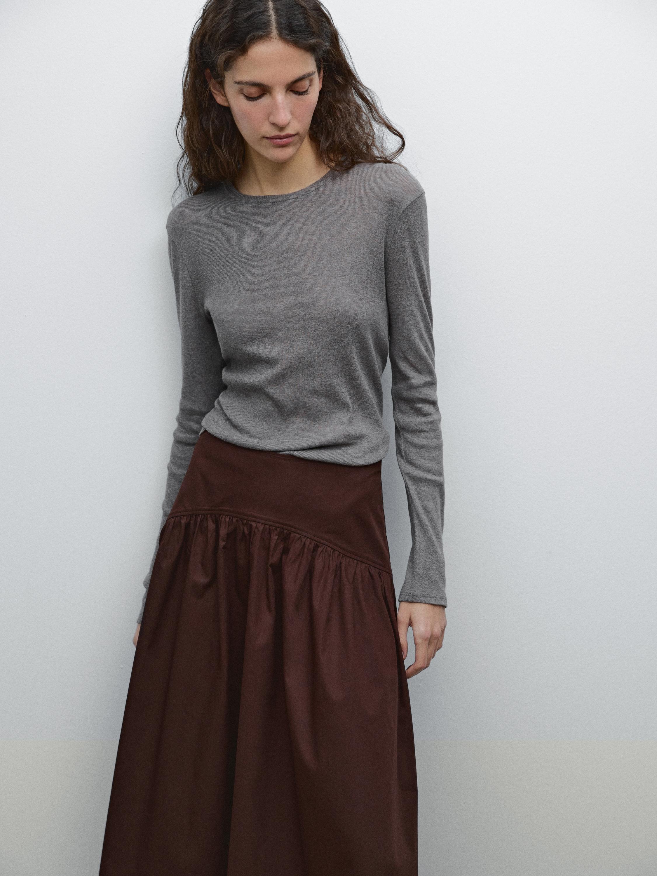 Massimo Dutti【NEW】100% cotton midi skirt with yoke detail 05296584717-o7.jpg?ts=
