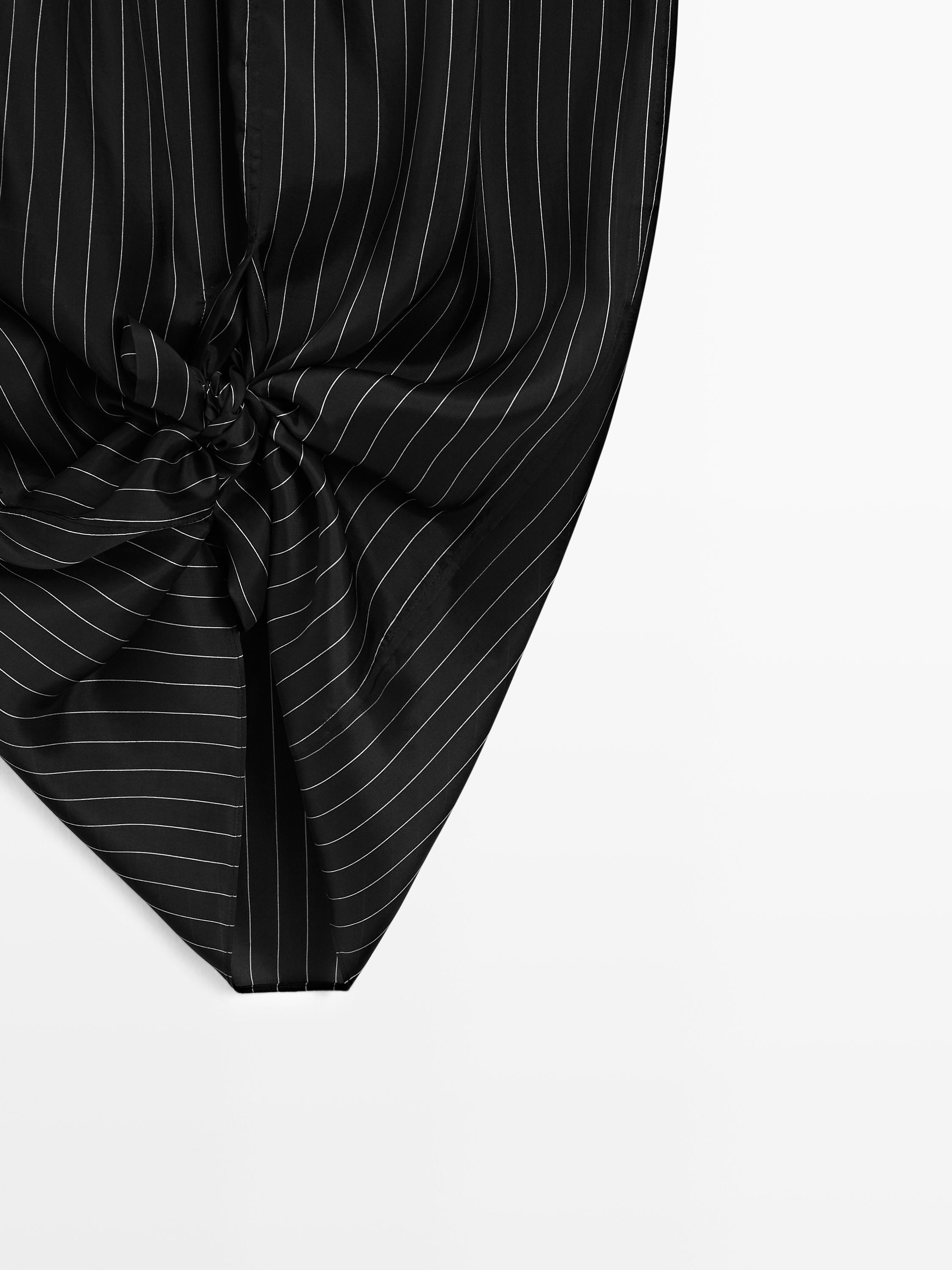 Striped midi skirt with gathered detail - STUDIO — BLACK