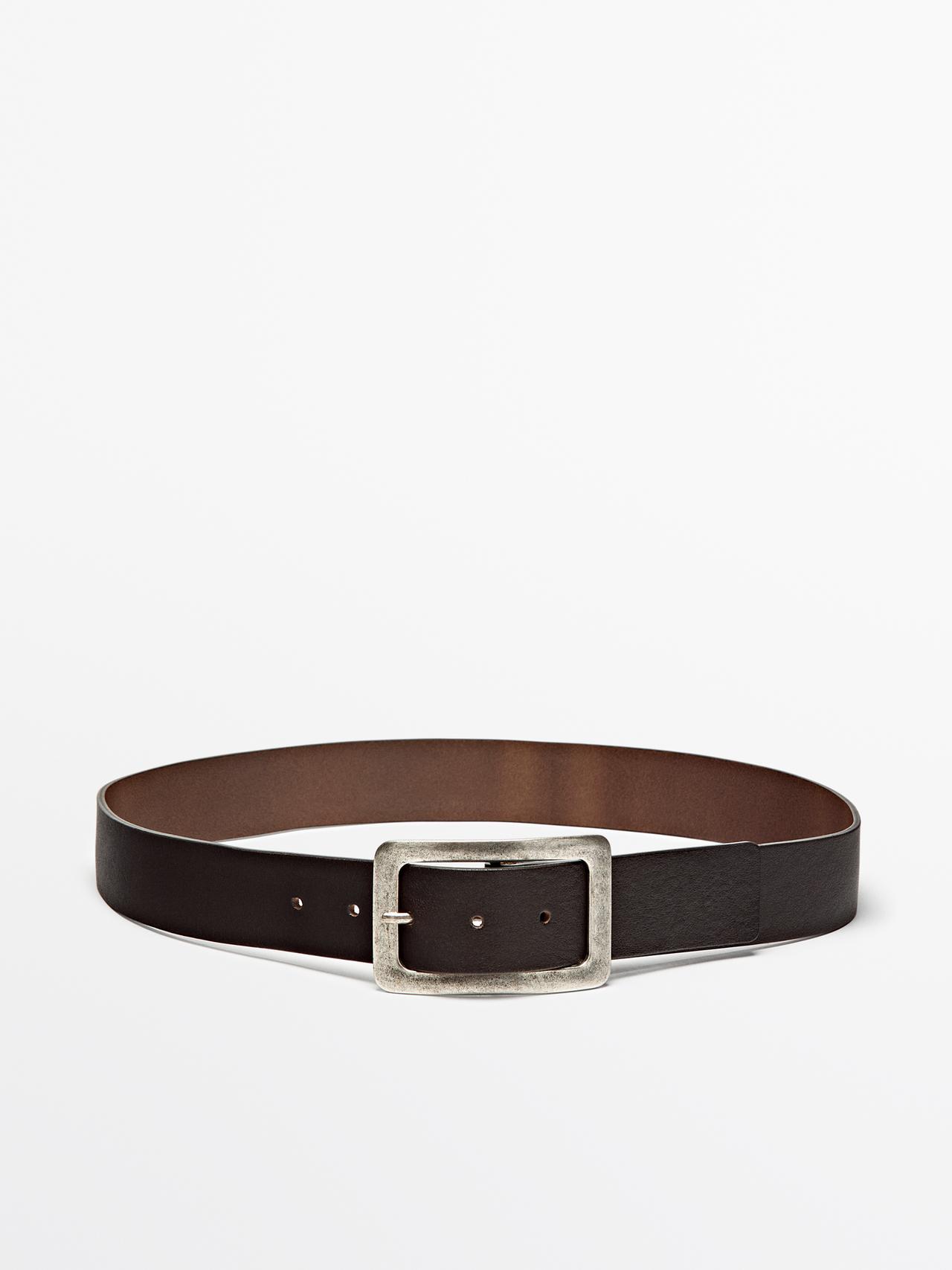 Ceinture Boucle Rectangulaire En Cuir Nappa - Marron - M / 85cm - Massimo Dutti - Femme
