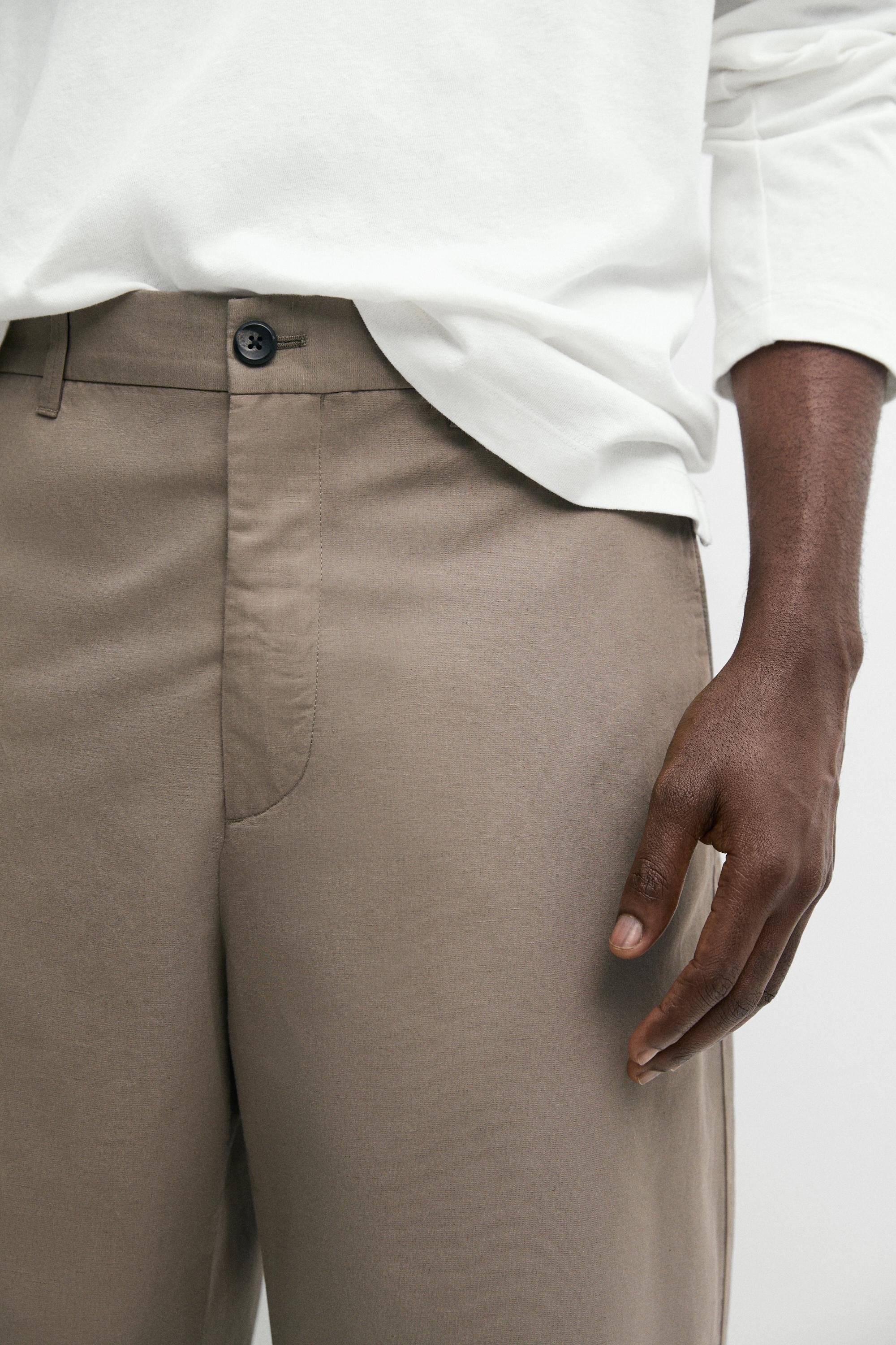 Cotton and linen barrel fit poplin trousers — GREEN