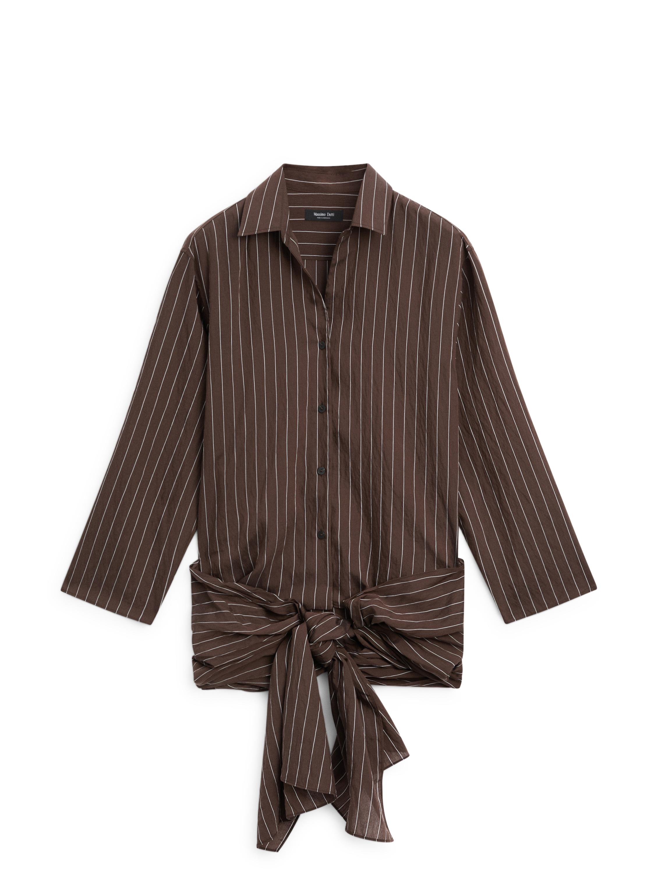 Striped shirt with scarf detail — BROWN