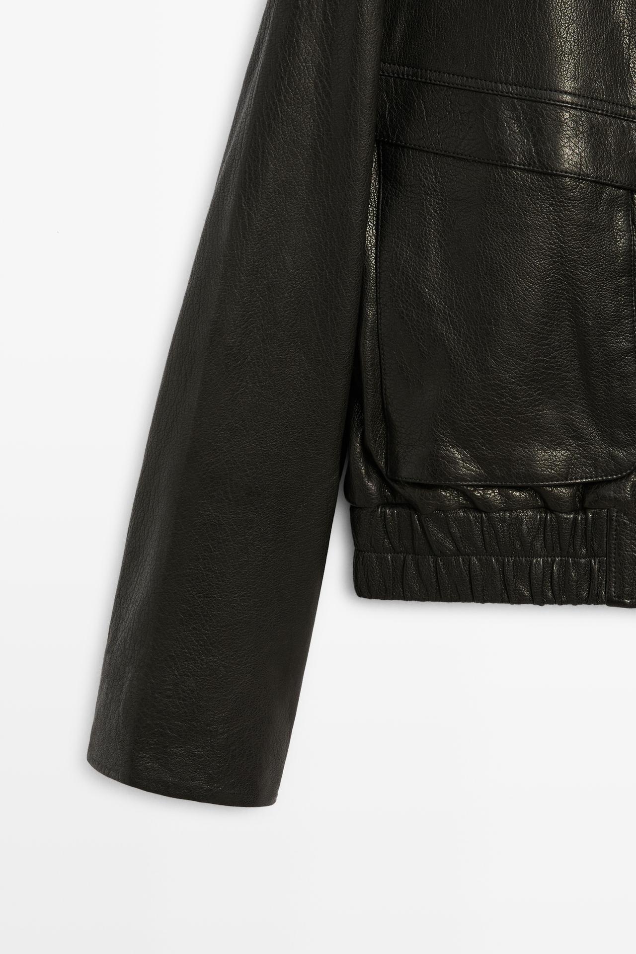 Short high collar Nappa leather jacket — BLACK