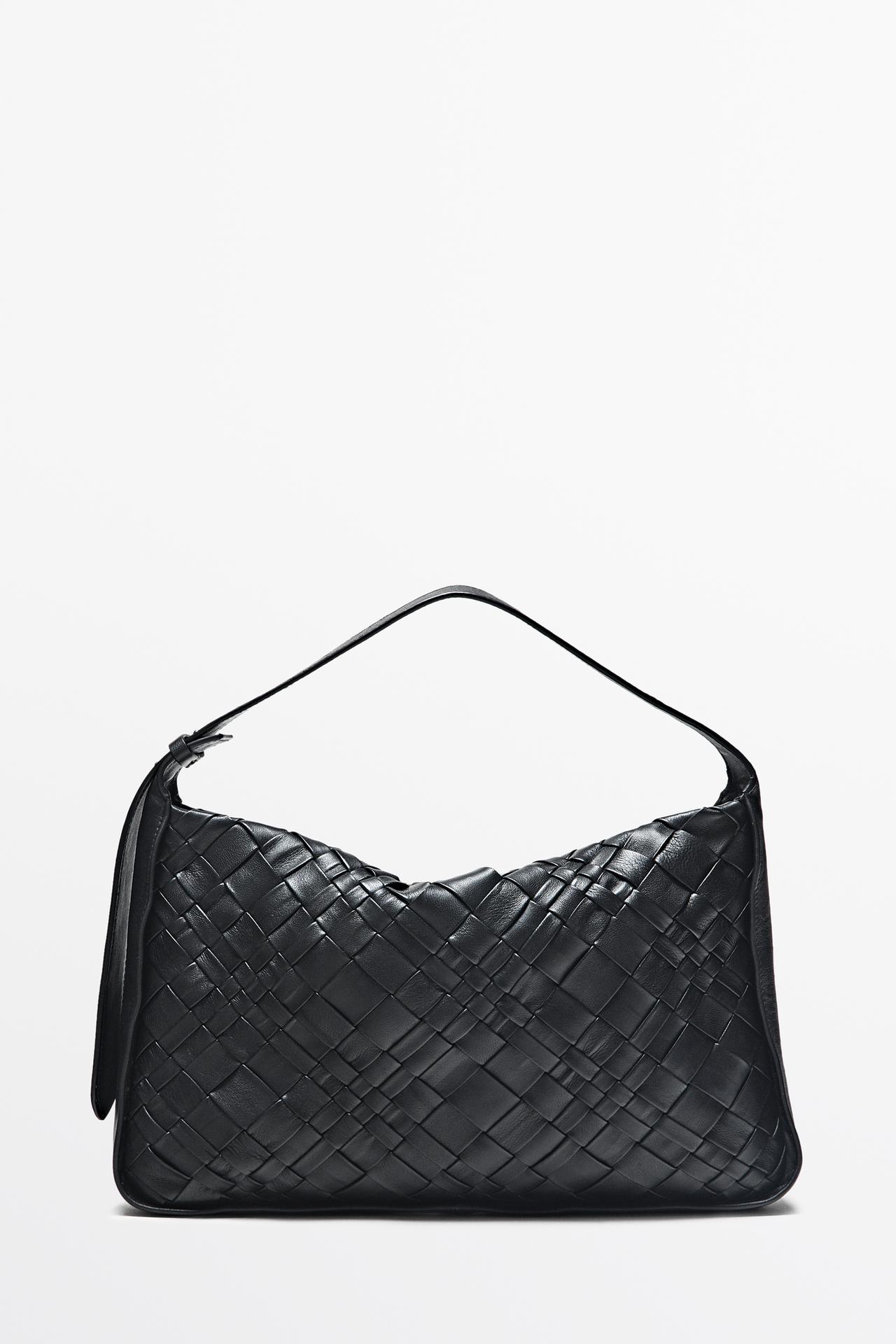Medium braided Nappa leather bag — BLACK