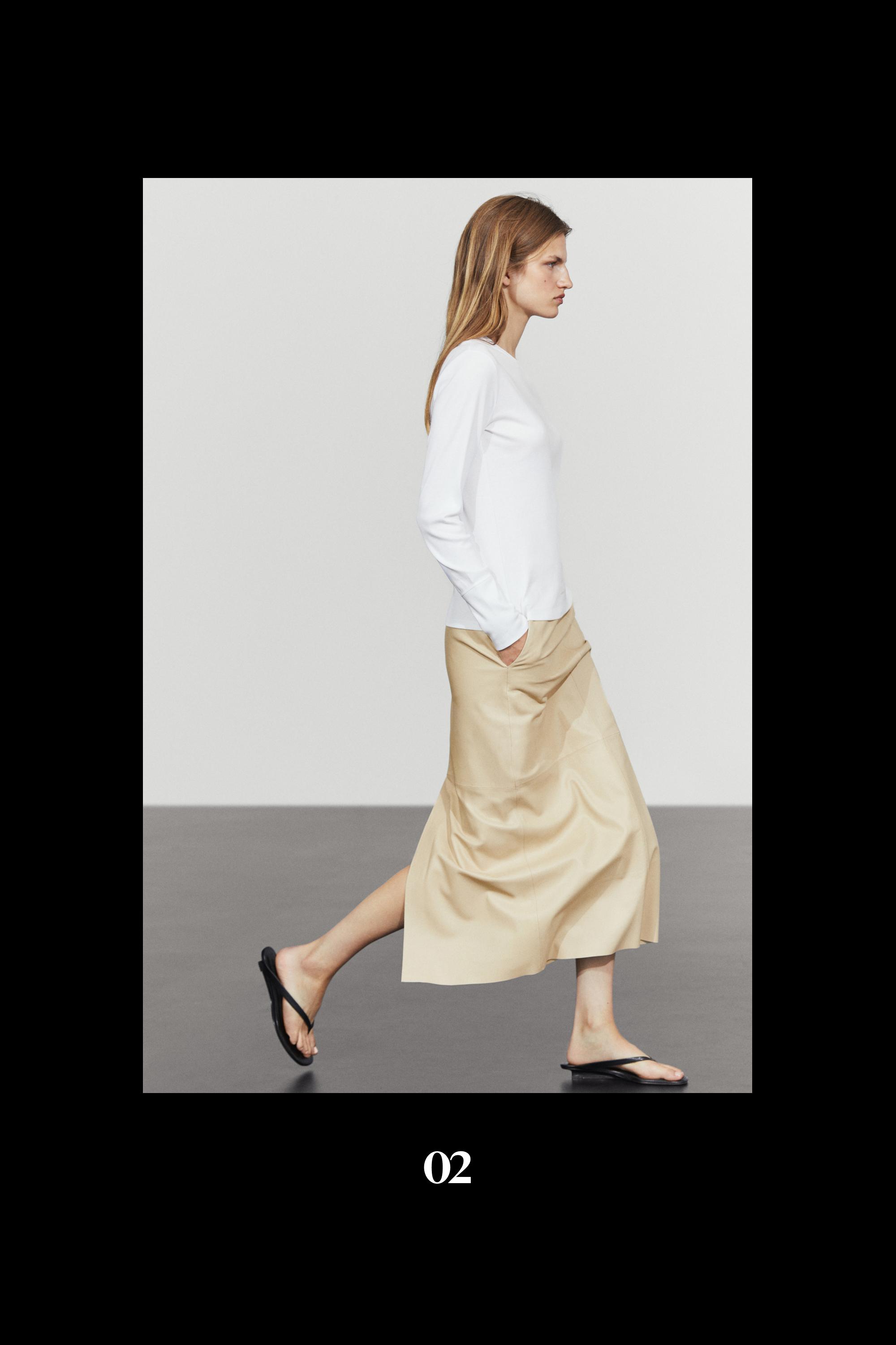 Nappa leather midi skirt — Vanilla