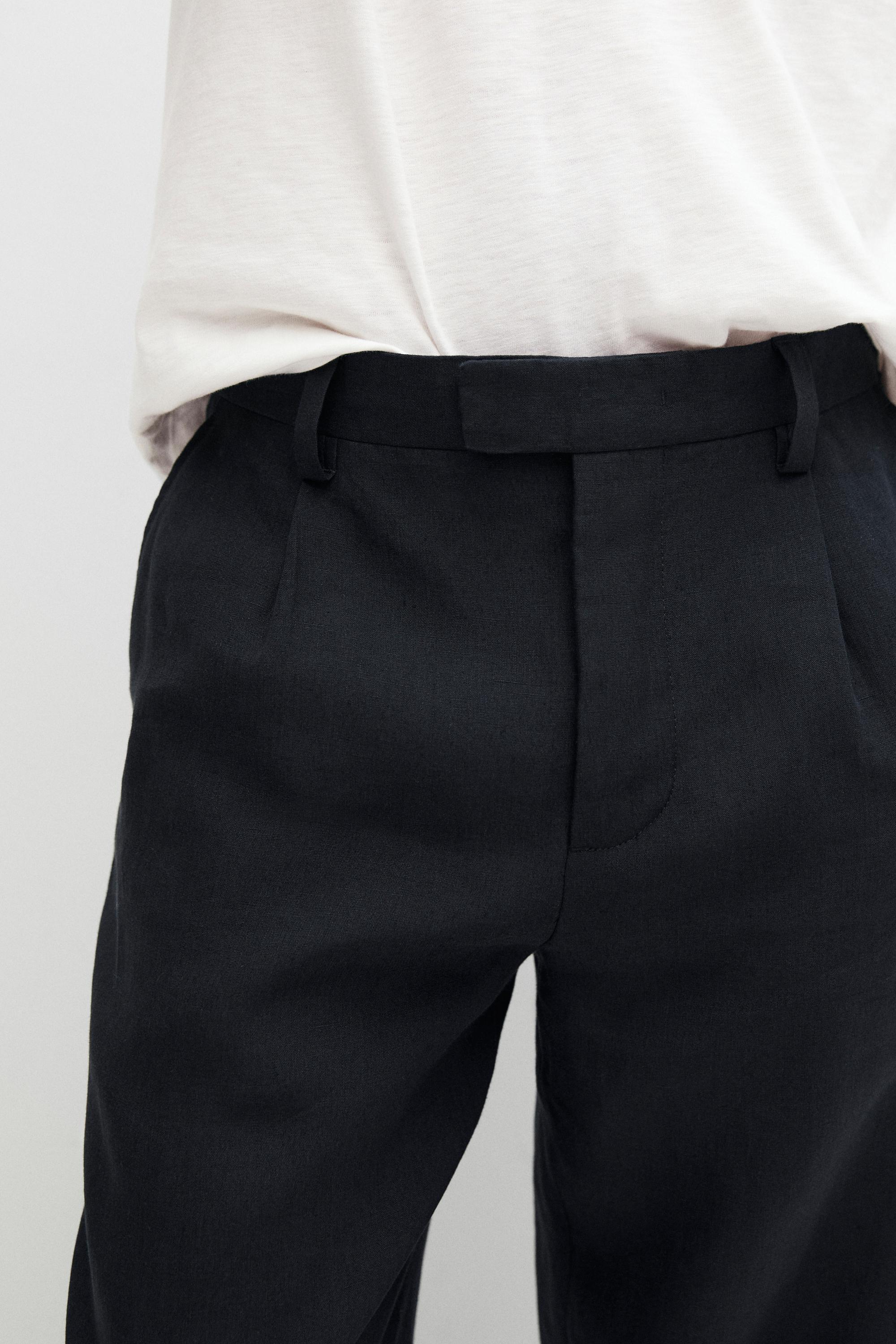 Darted 100% linen trousers — NAVY BLUE