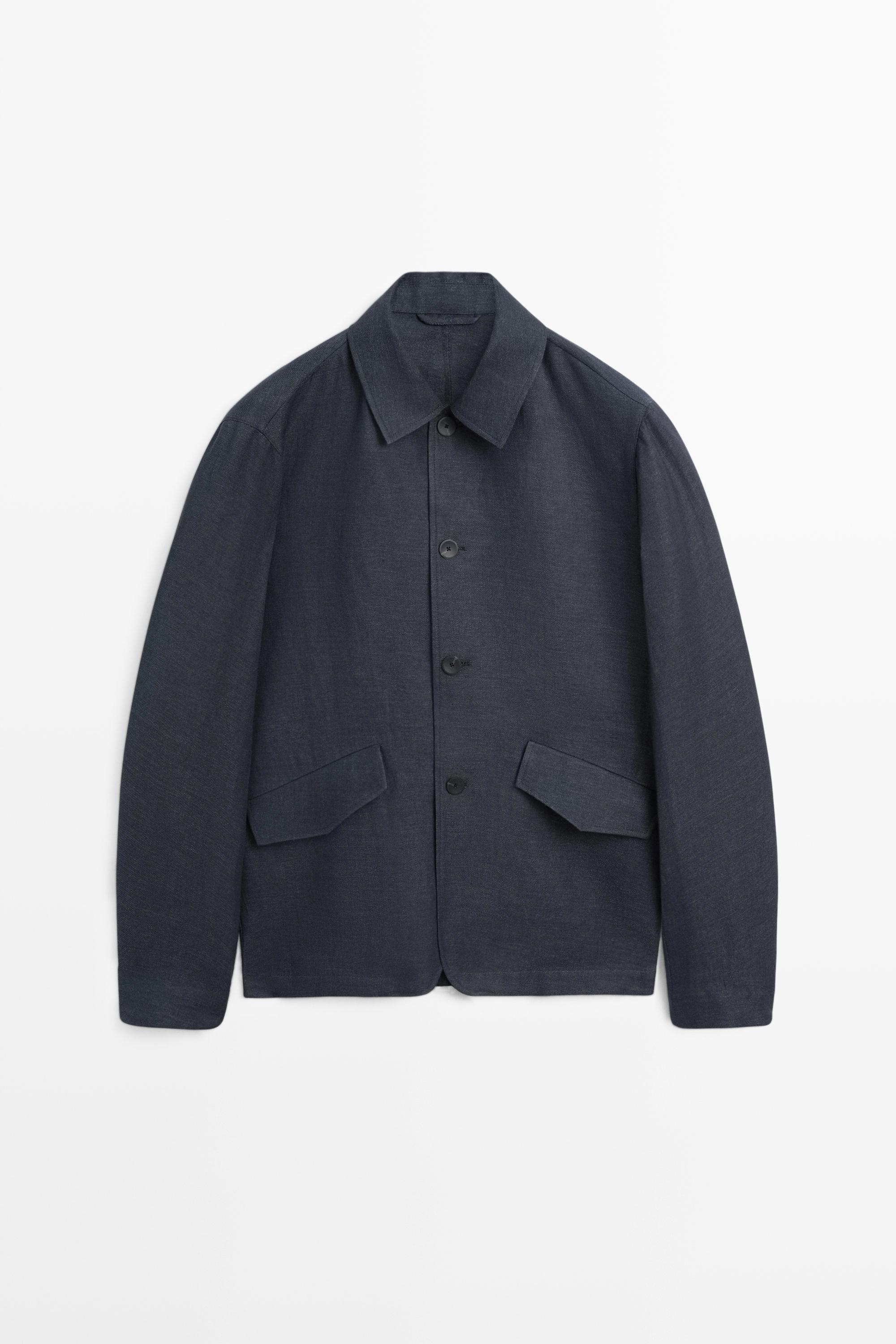 100% linen total look melange overshirt — INK BLUE