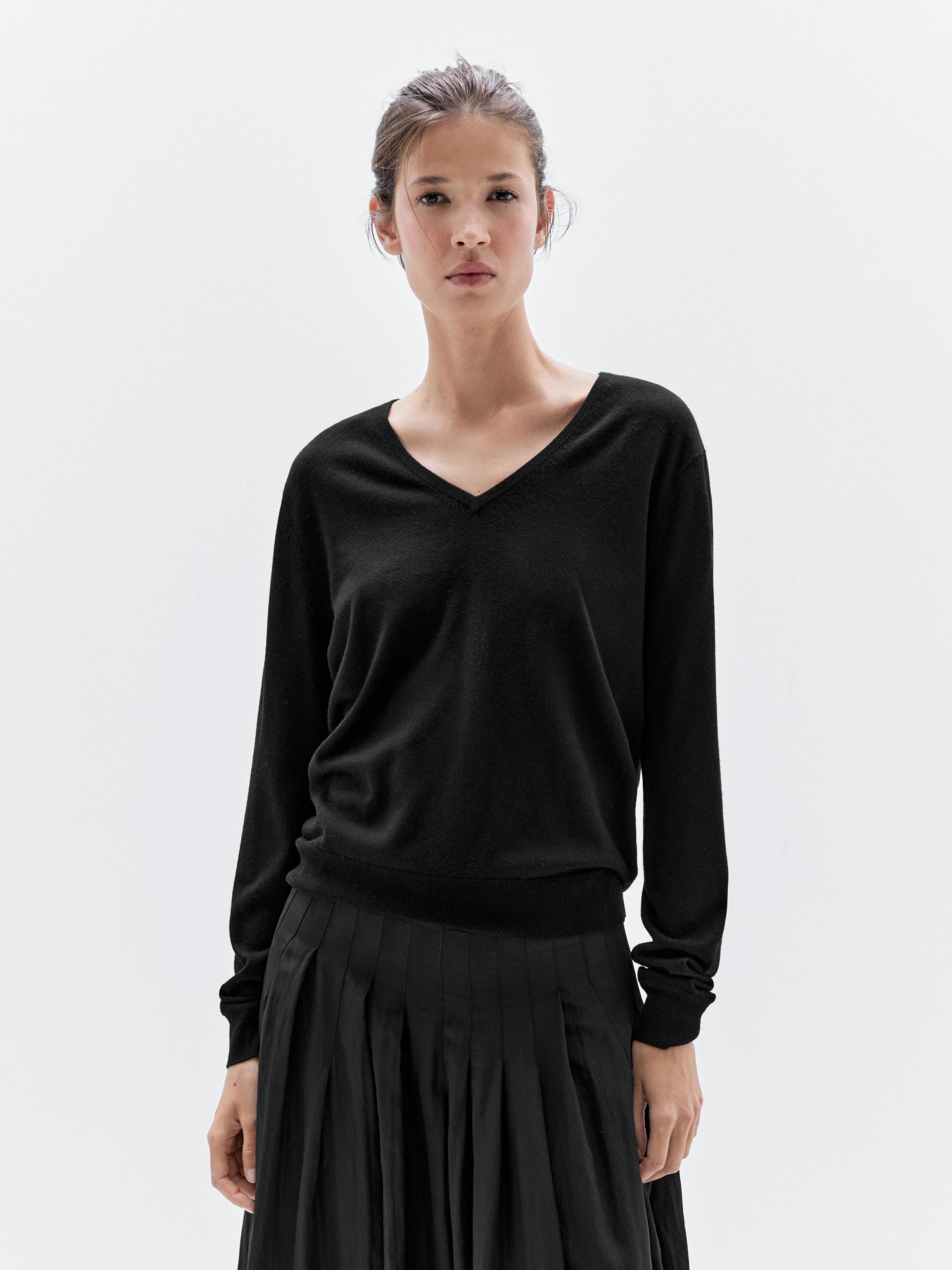 Wool blend V-neck knit sweater