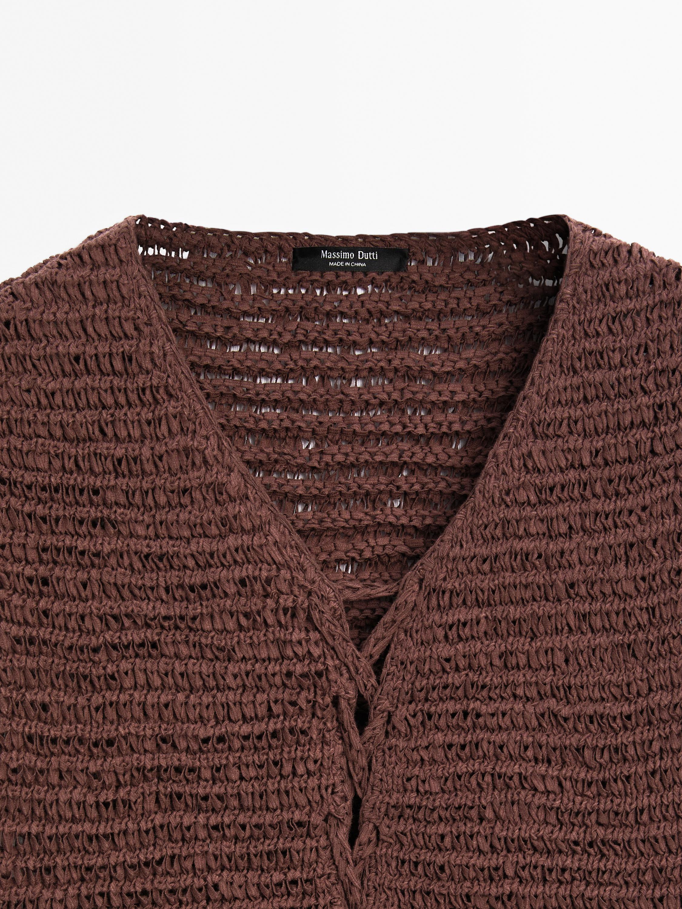 Cotton blend crochet waistcoat with tie detail