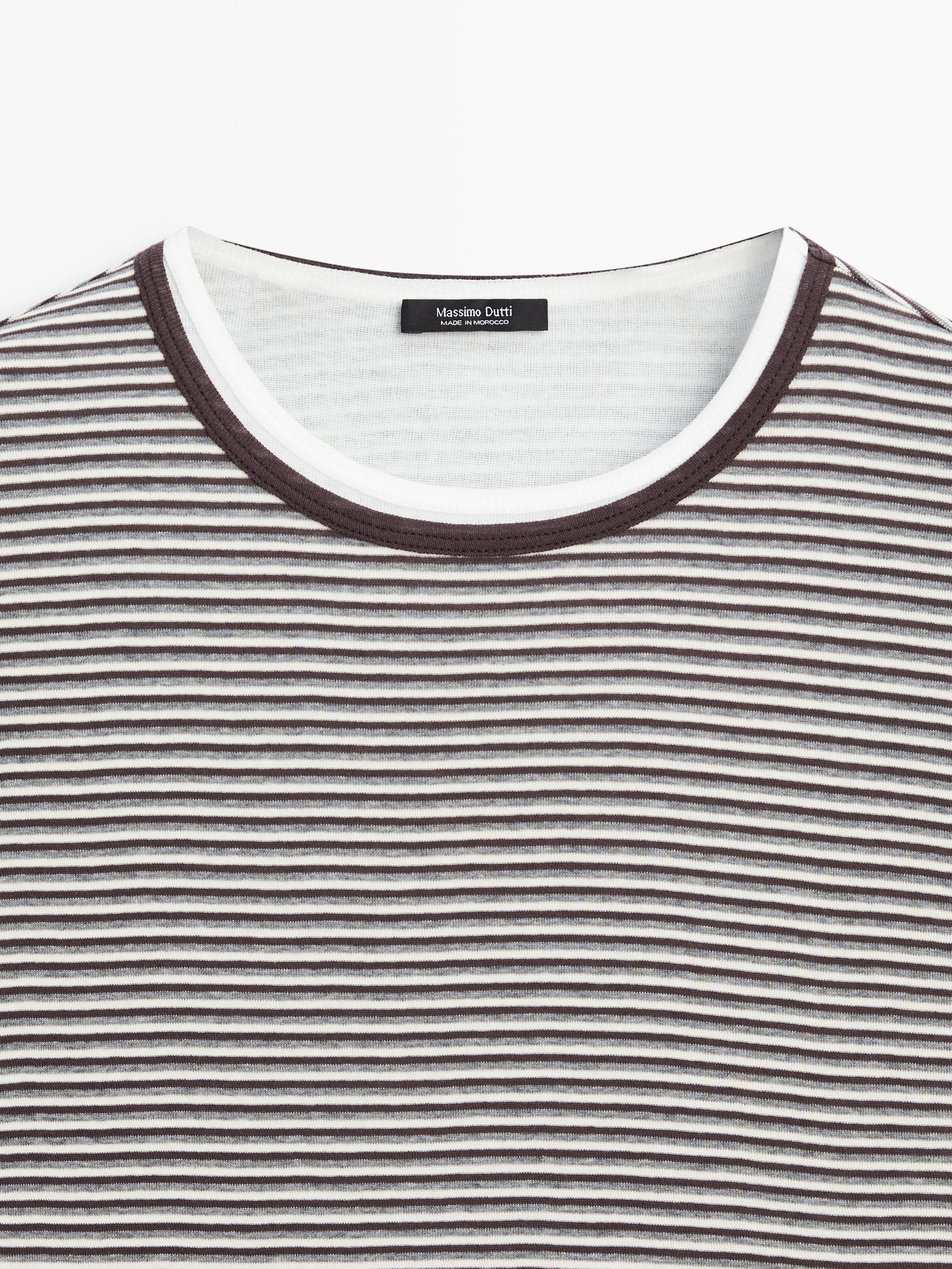 Striped double-layer T-shirt with short sleeves — BROWN