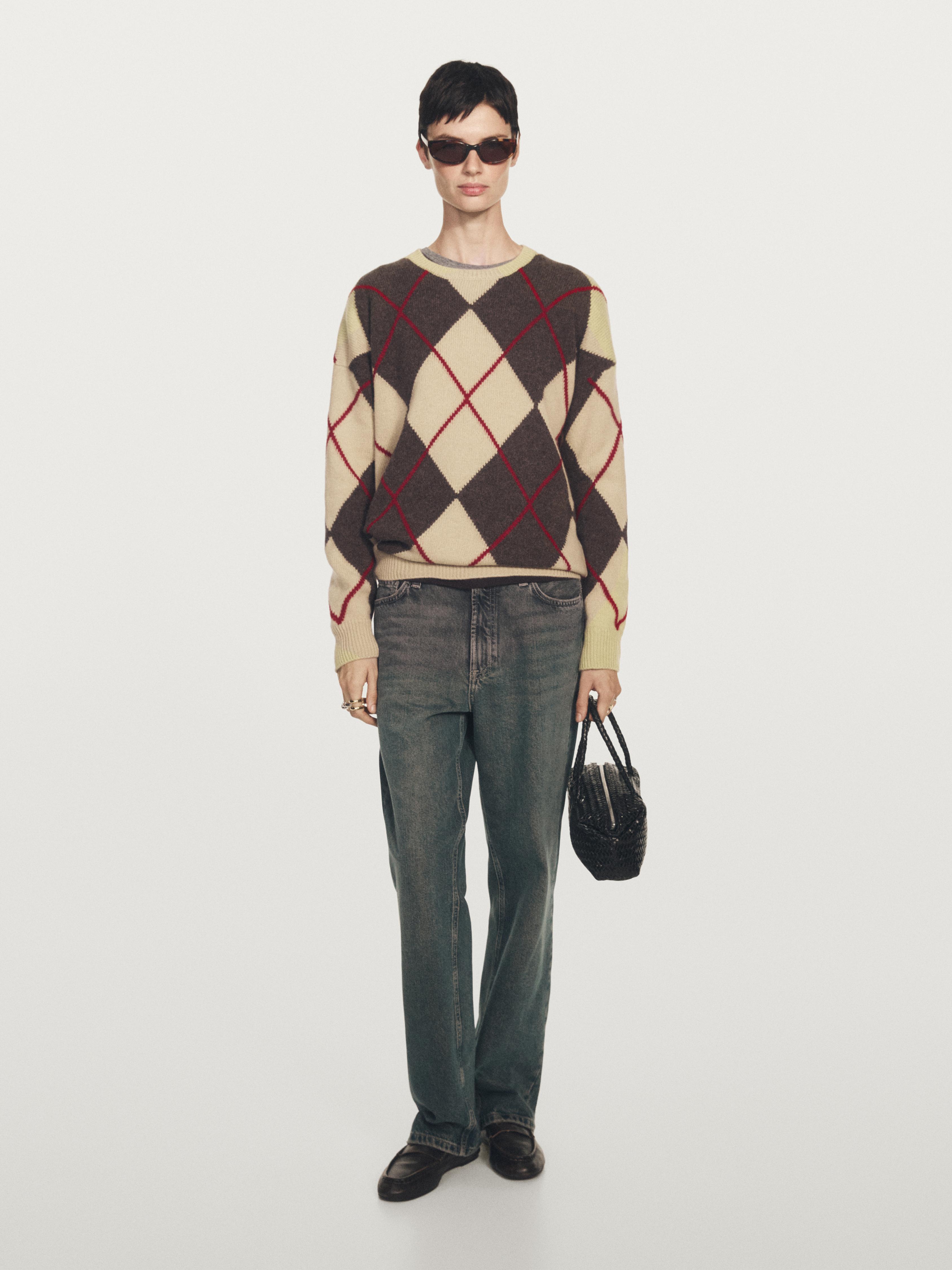 Wool blend sweater with argyle detailing