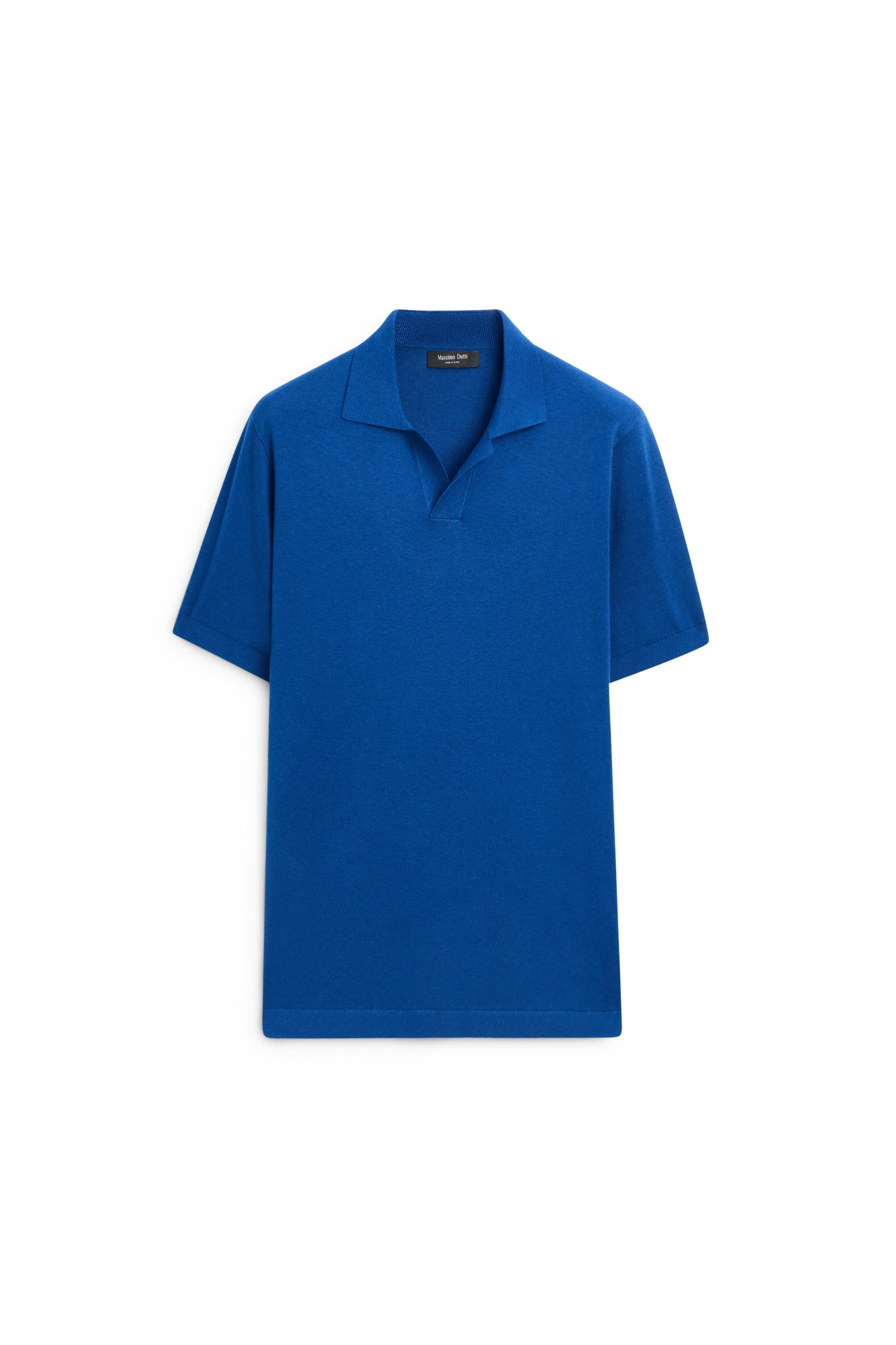 Cotton and linen knit polo sweater — Blue
