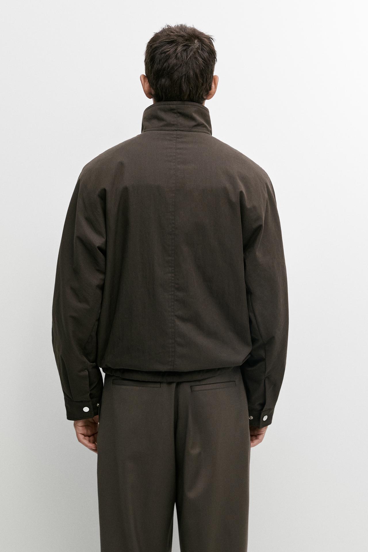 Cotton blend funnel neck jacket — BROWN MARL