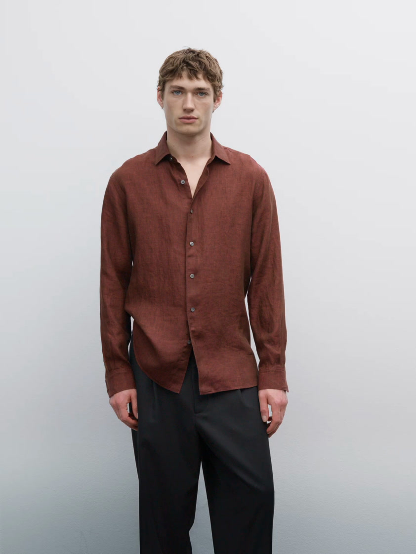 Slim fit faded 100% linen shirt