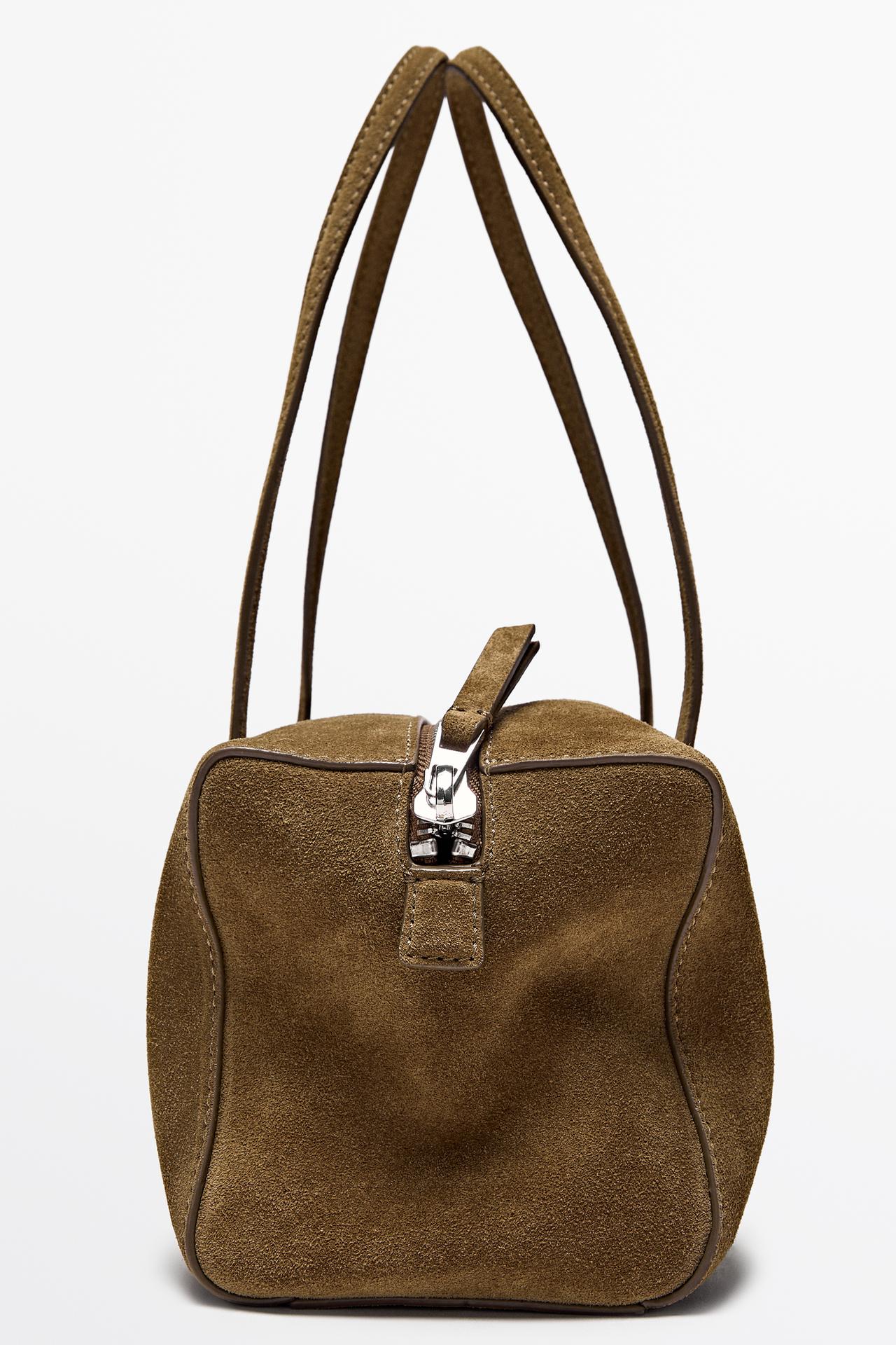 Mini split suede leather satchel — KHAKI GREEN