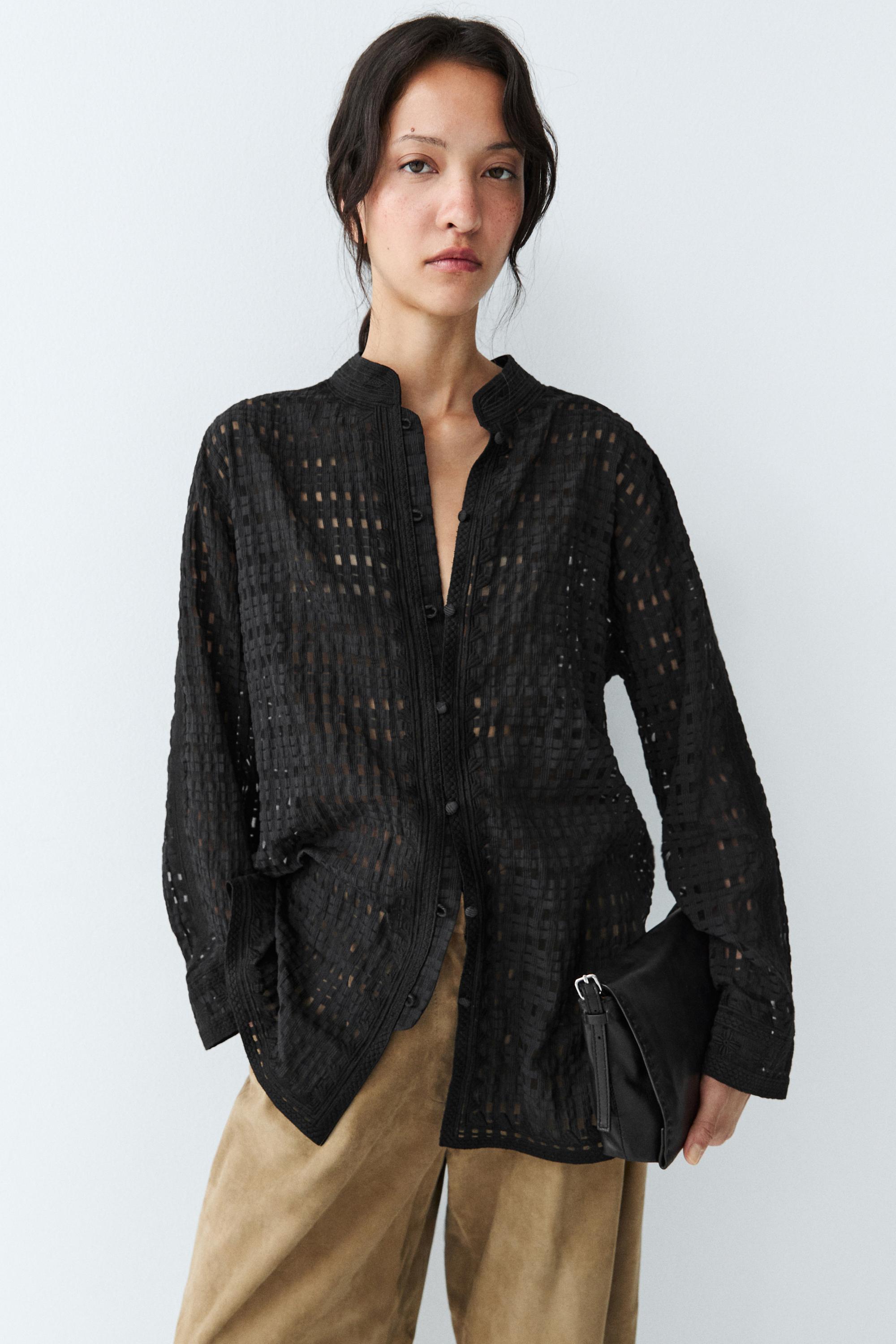 Flowing embroidered shirt — BLACK