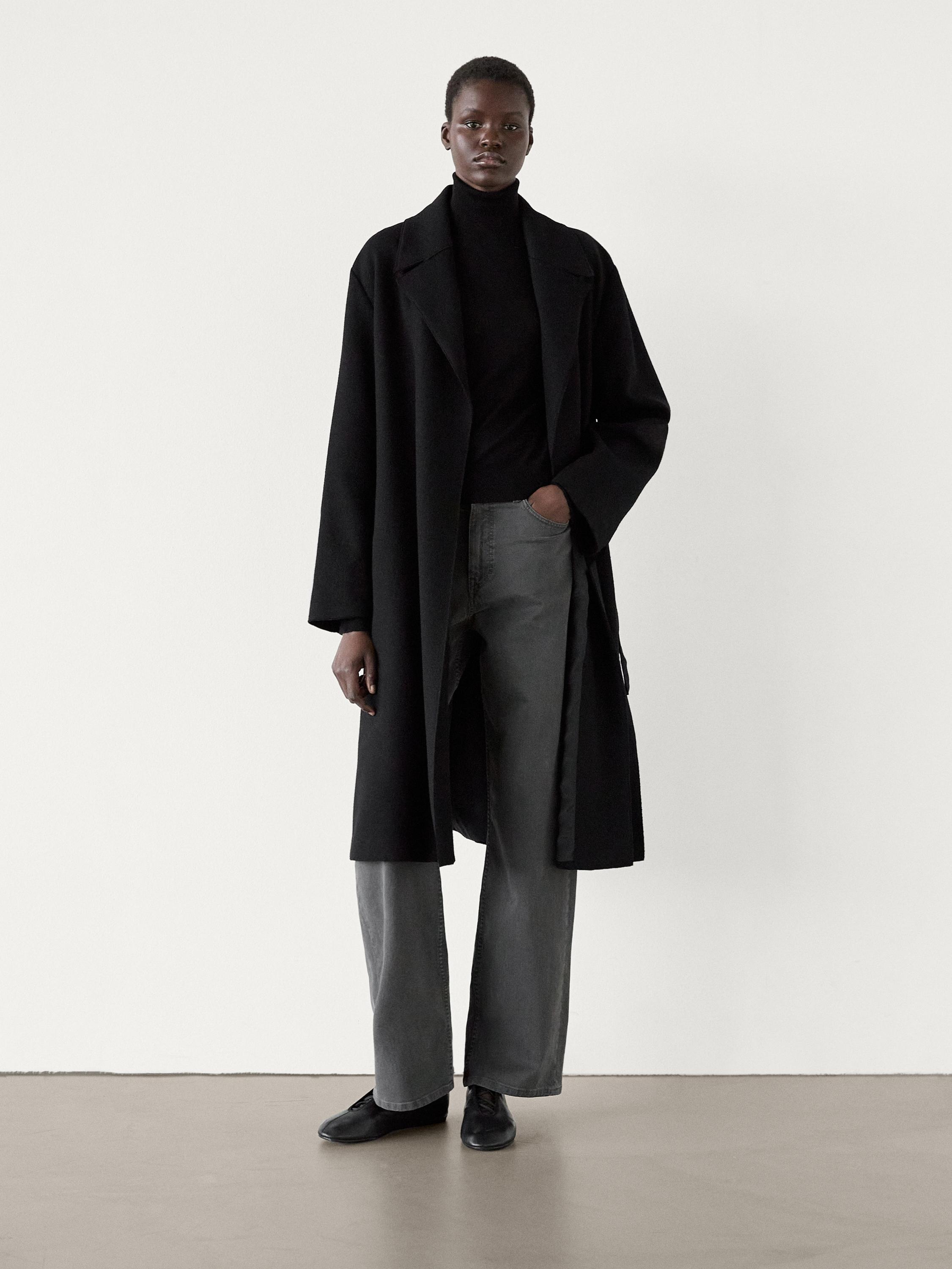 Black 100 wool coat on sale