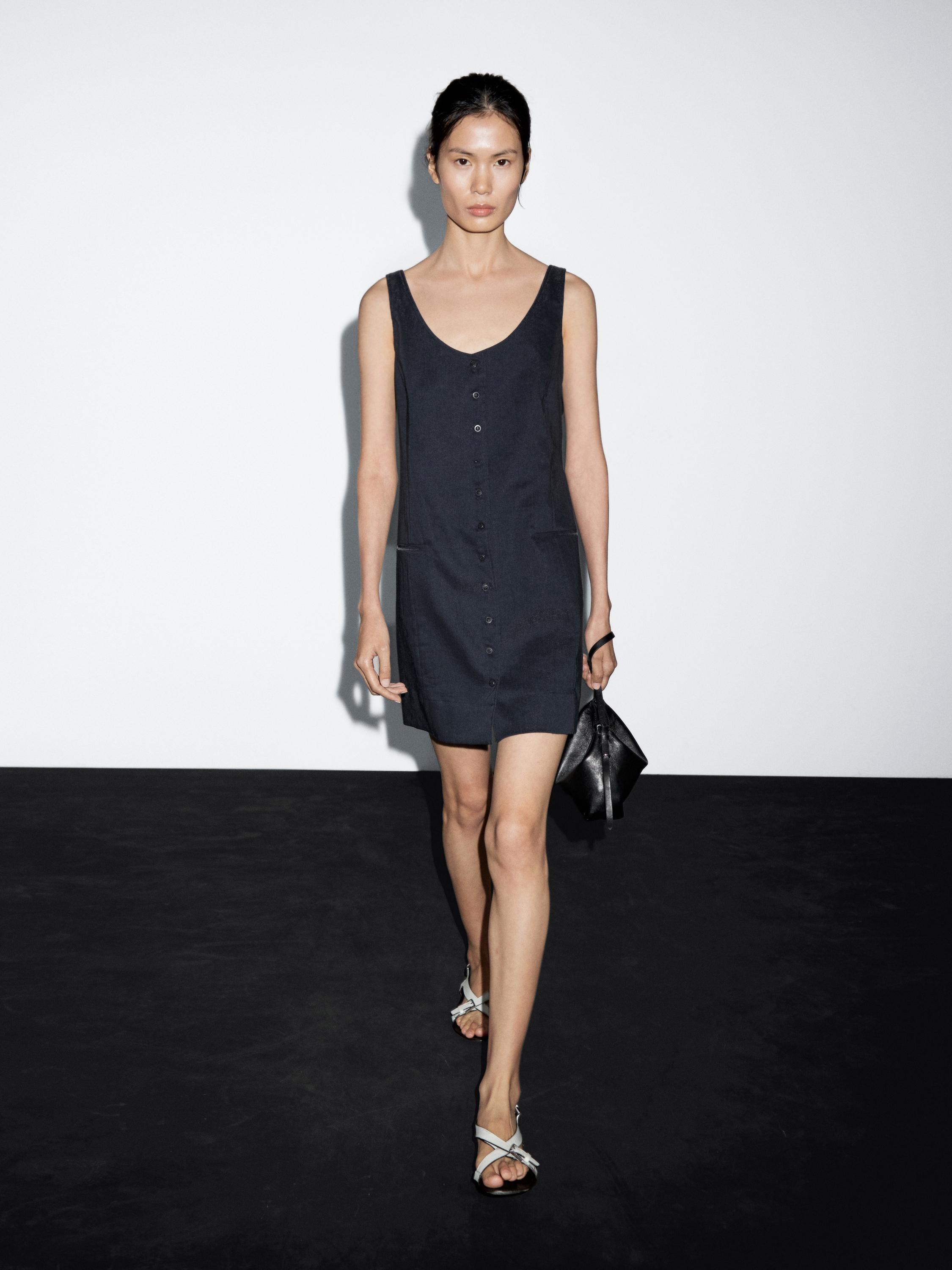 Short linen blend waistcoat dress