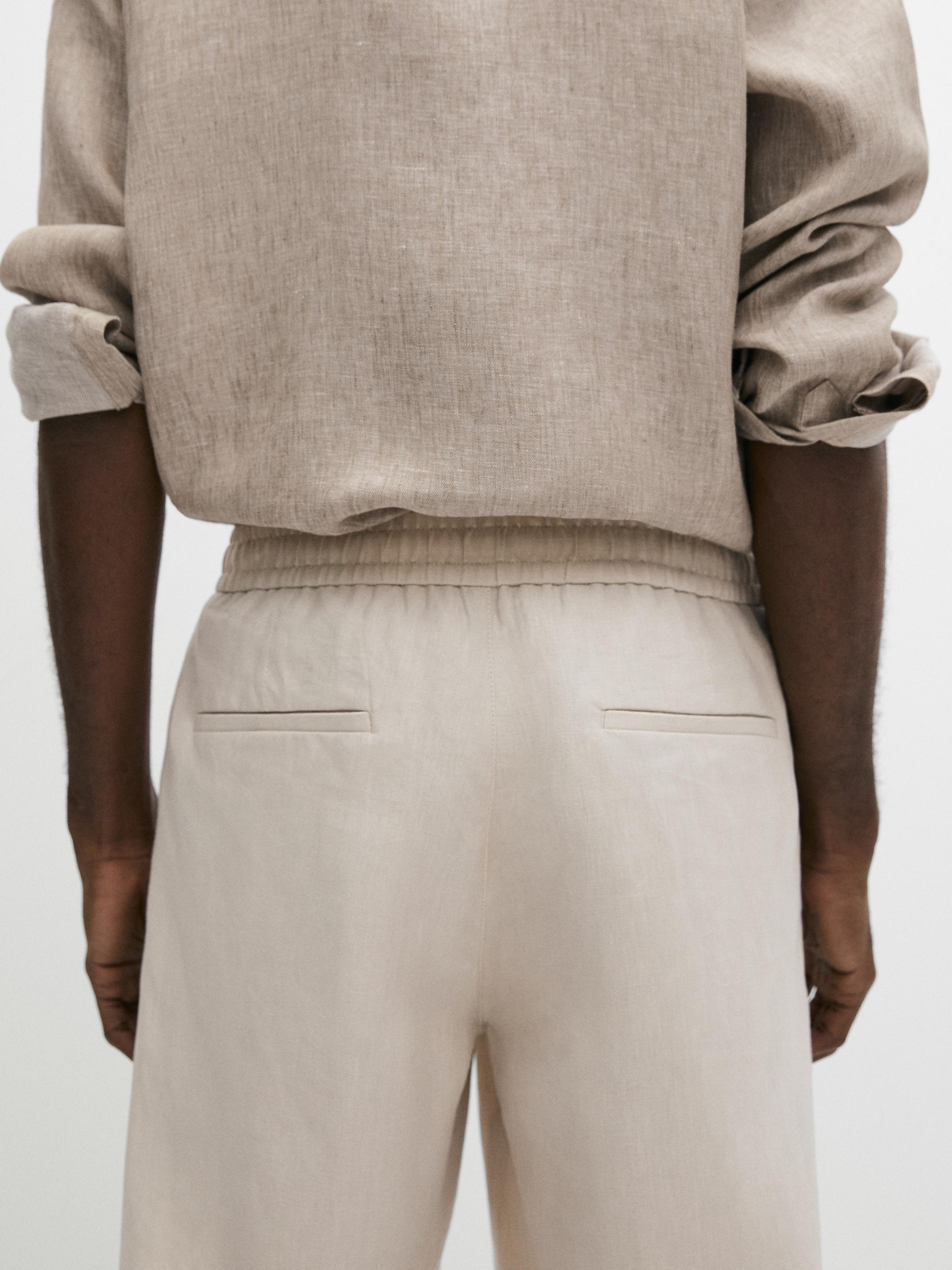 100% linen short Bermuda shorts — SAND
