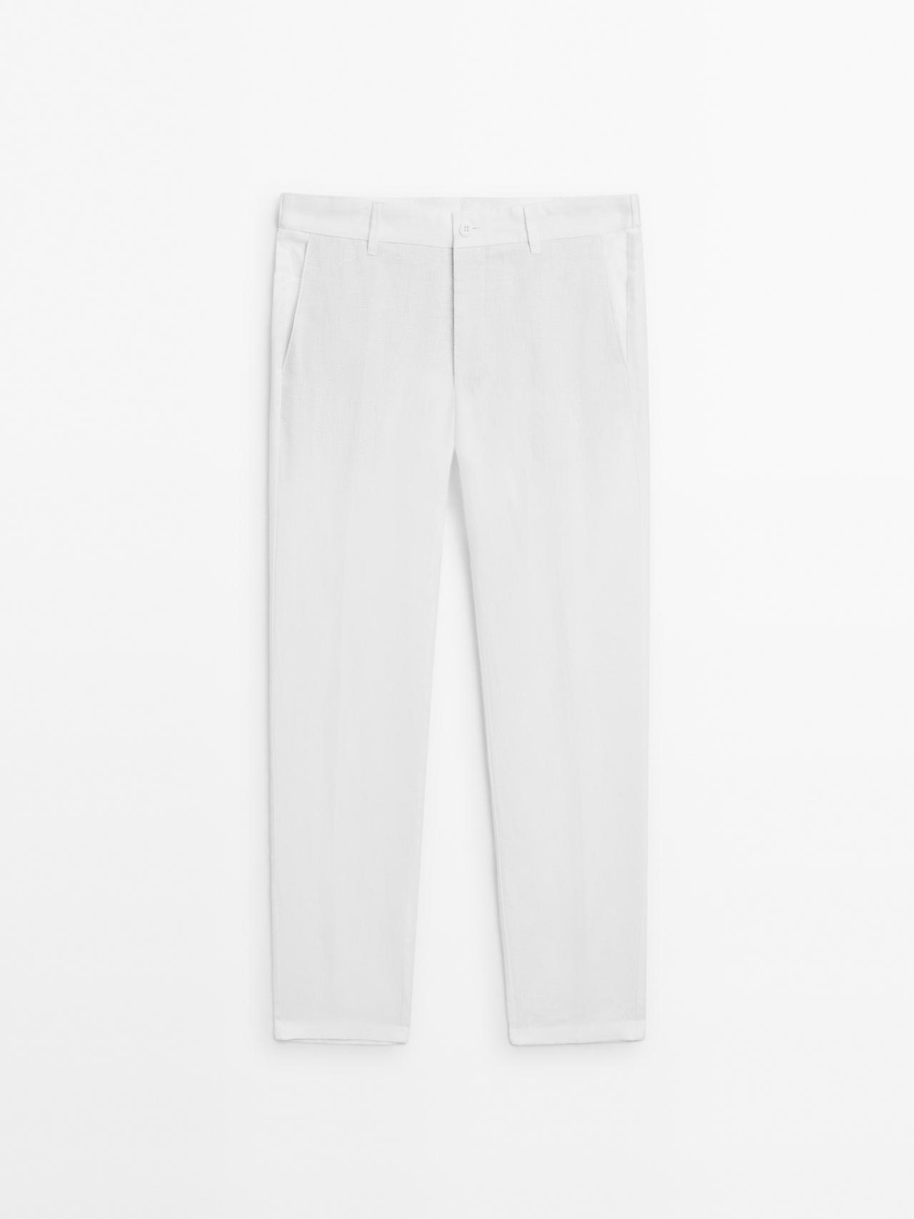 Massimo Dutti - Herre - Tapered Fit Bukser I 100 % Hør - Hvid - 38