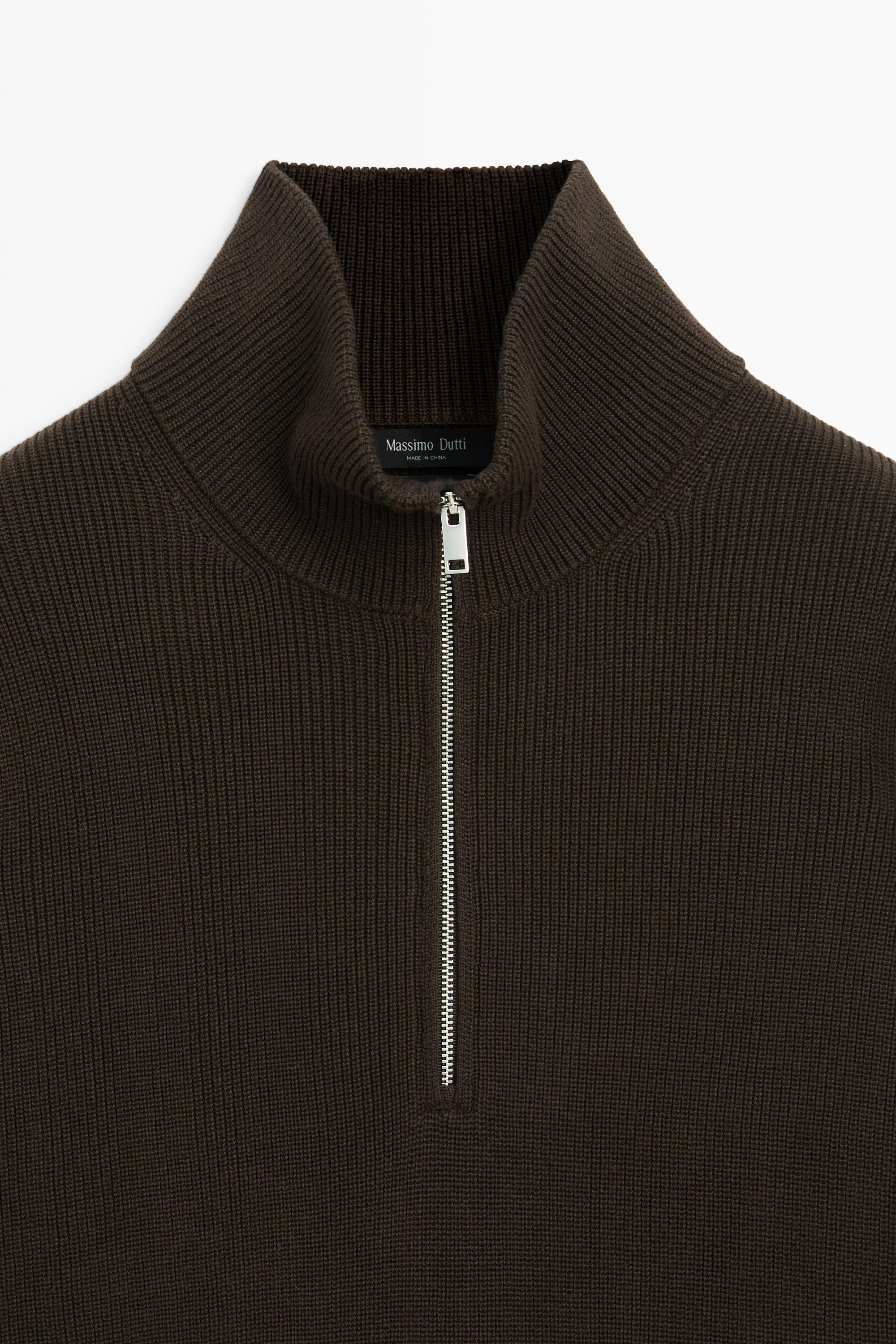100% cotton mock neck knit sweater — BROWN MARL