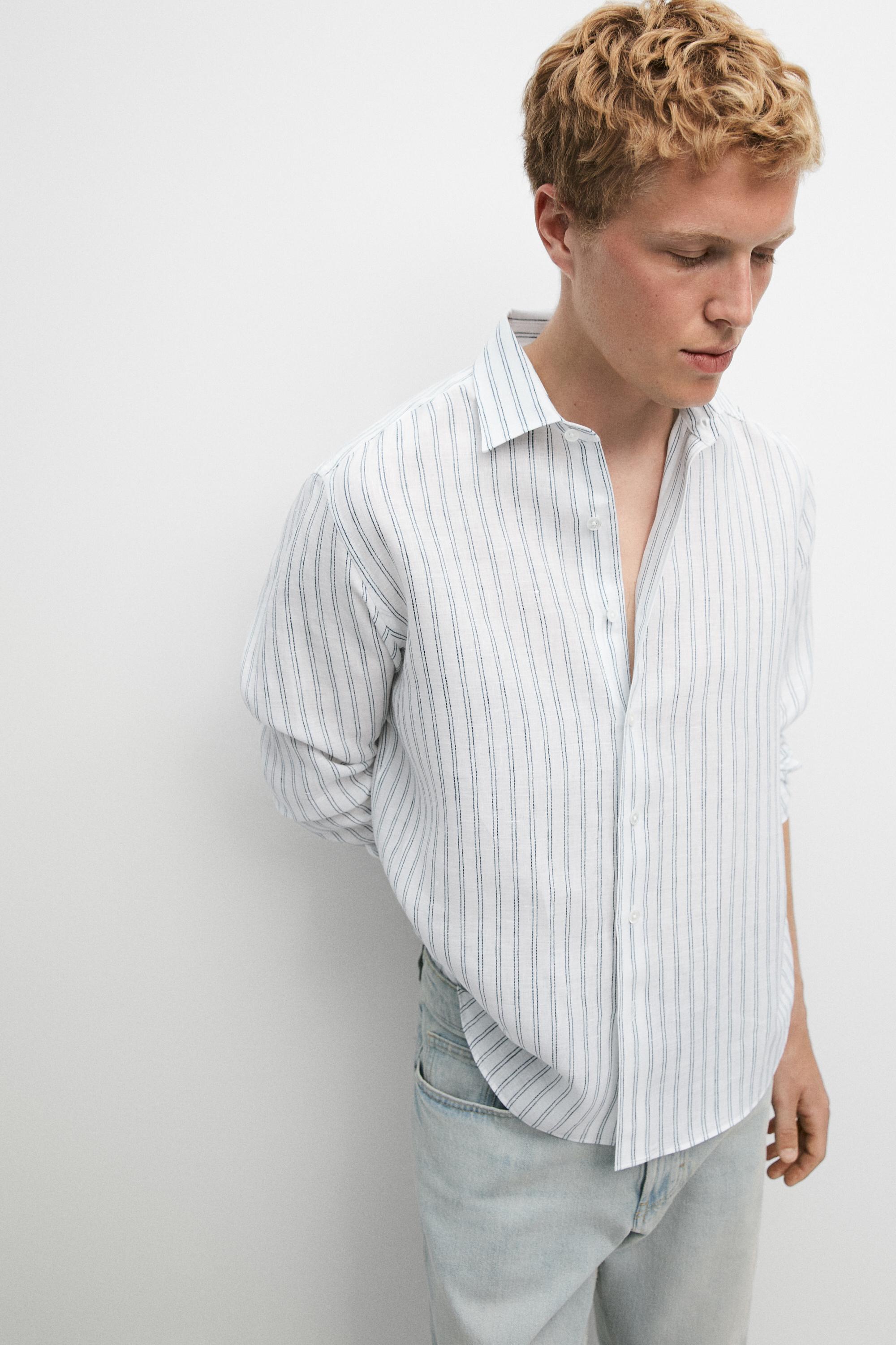 100% linen regular fit shirt — TURQUOISE